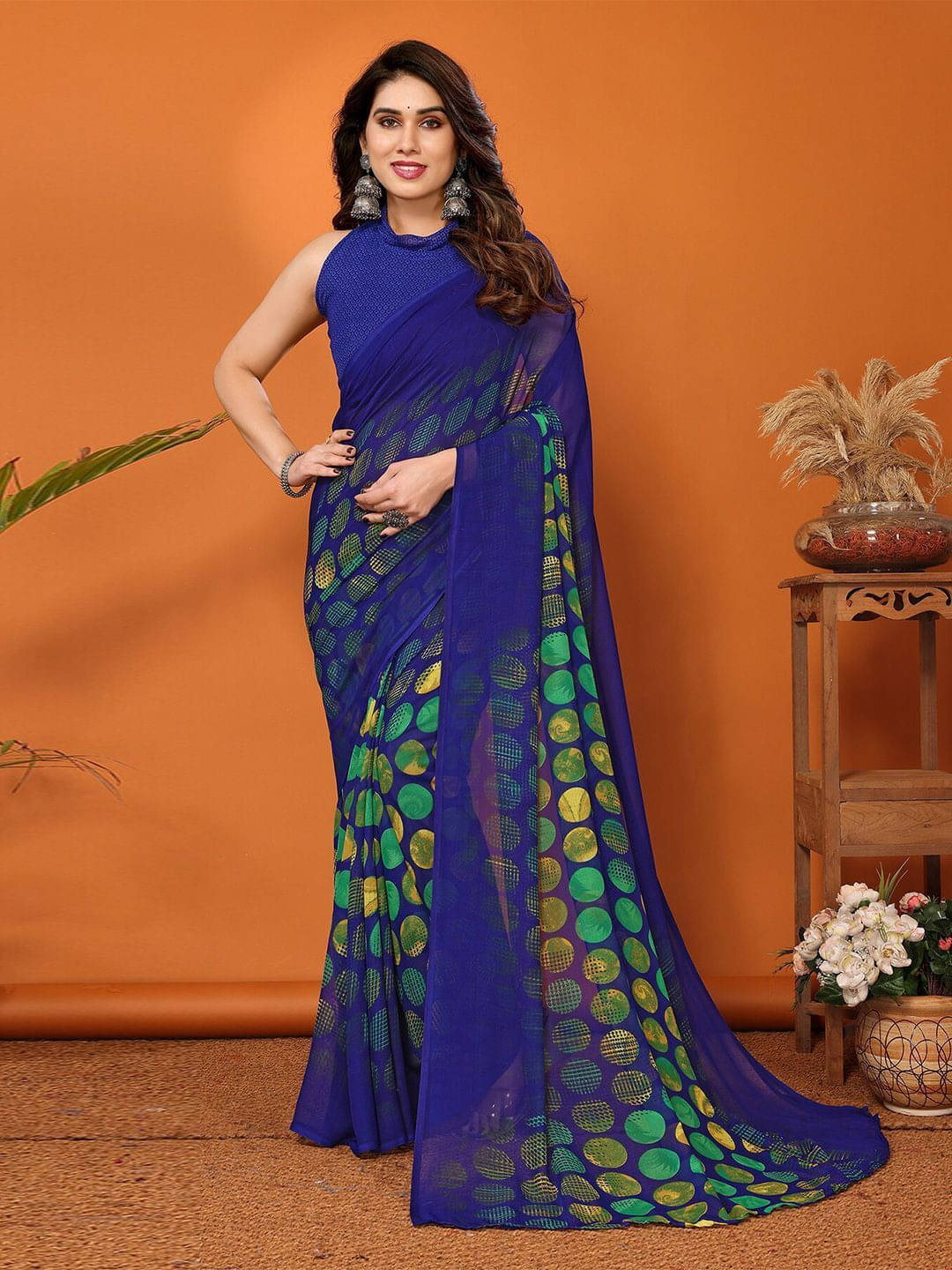     			ANAND SAREES Georgette Printed Regular Saree With Unstitched Blouse Piece ( Blue )
