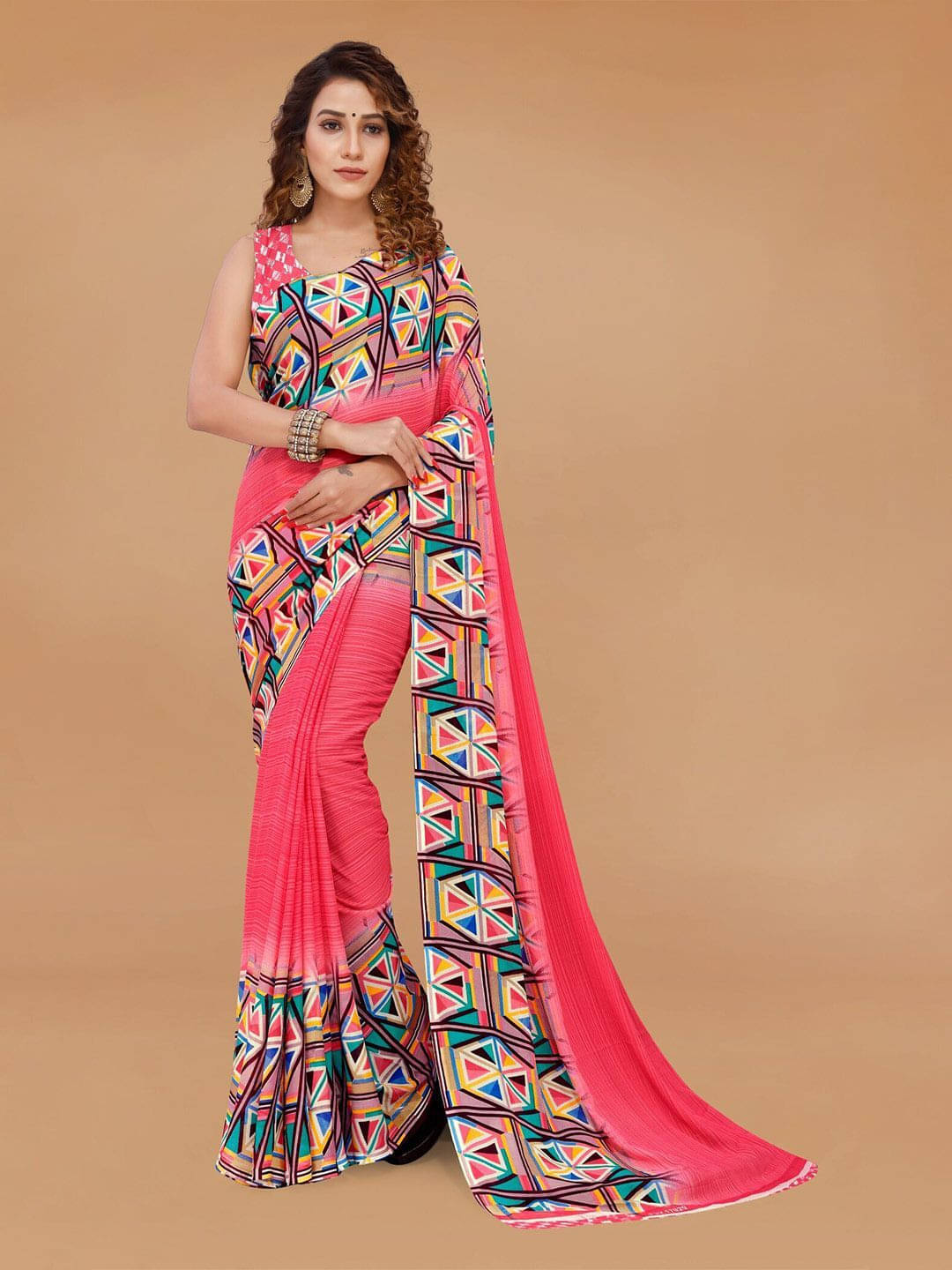     			ANAND SAREES Georgette Printed Regular Saree With Unstitched Blouse Piece ( Pink )