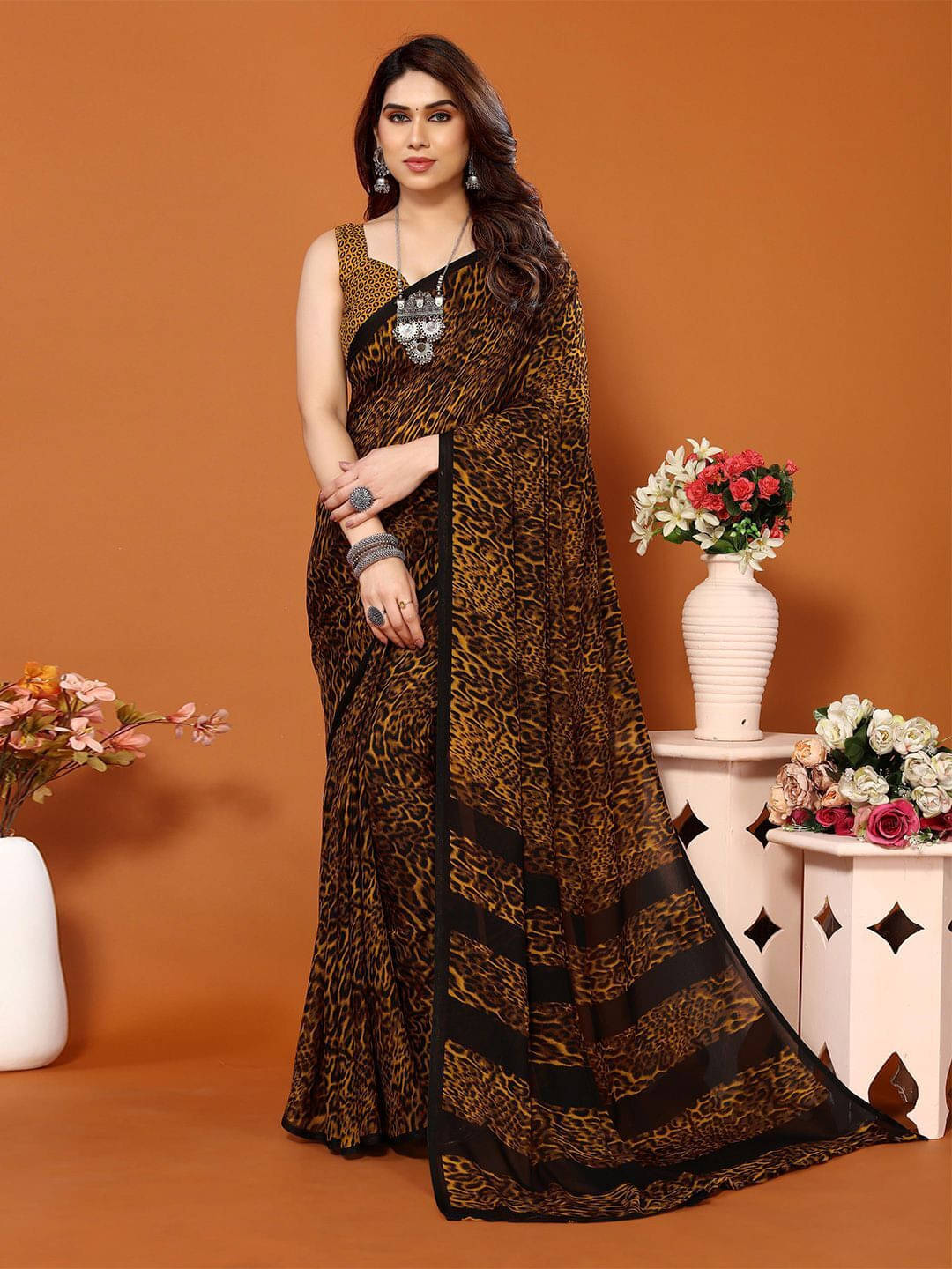 ANAND SAREES Georgette Printed Regular Saree With Unstitched Blouse Piece ( Yellow ) ANAND SAREES Georgette Printed Regular Saree With Unstitched Blouse Piece ( Yellow )