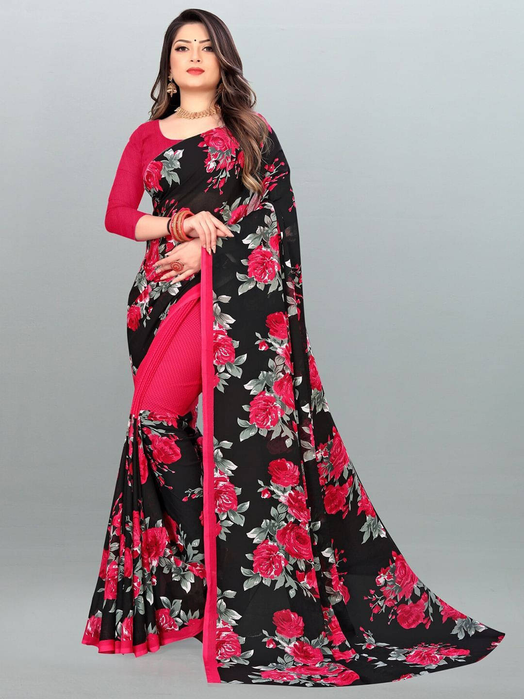     			ANAND SAREES Georgette Printed Regular Saree With Unstitched Blouse Piece ( Red )