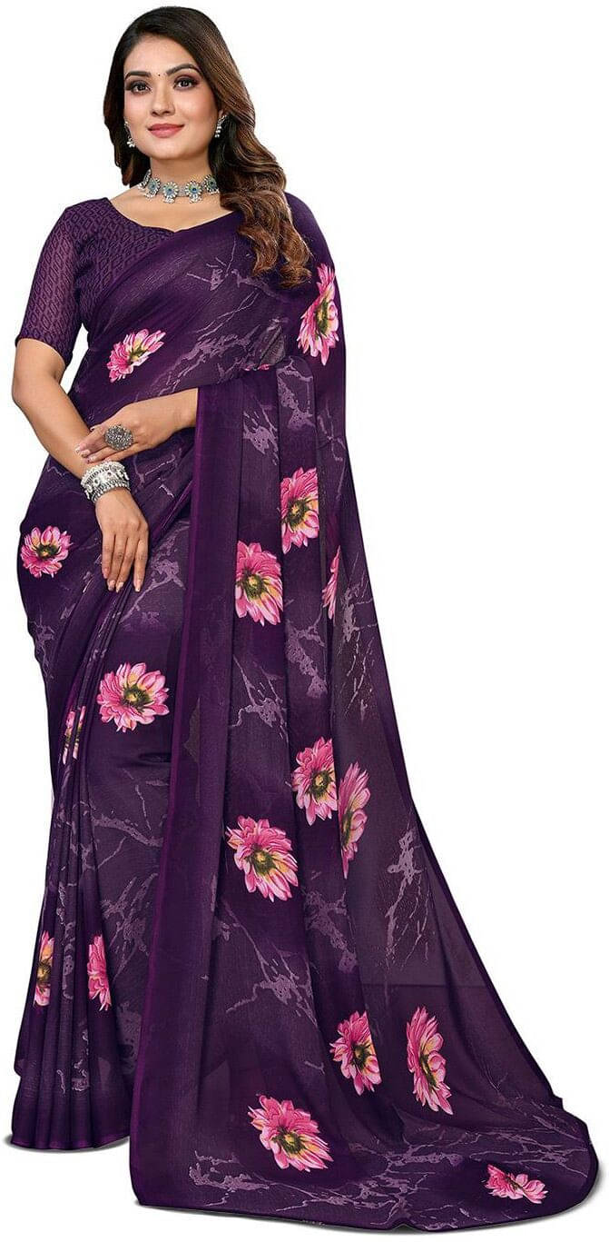     			ANAND SAREES Georgette Printed Regular Saree With Unstitched Blouse Piece ( Purple )