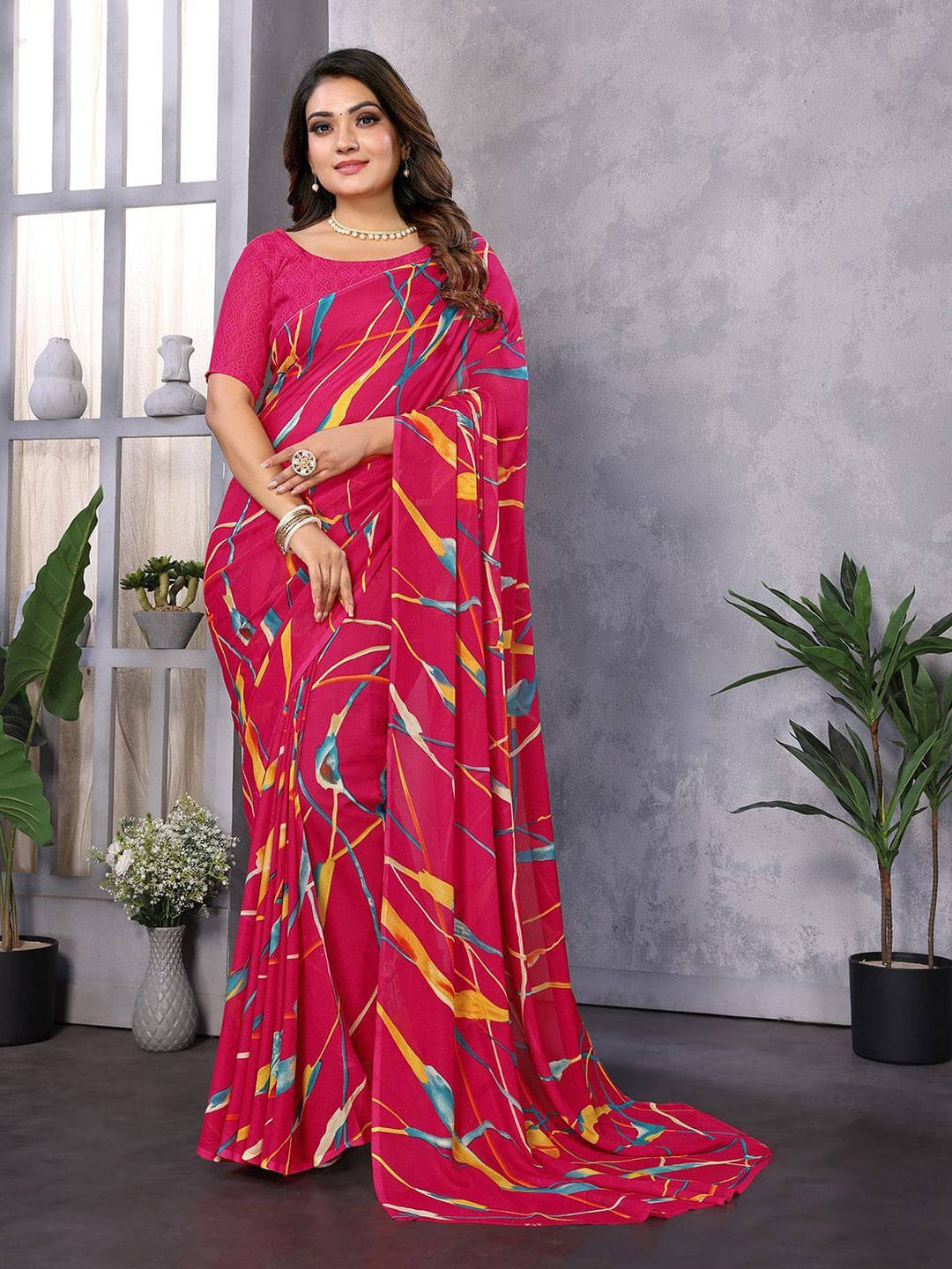     			ANAND SAREES Georgette Printed Regular Saree With Unstitched Blouse Piece ( Multicolor )