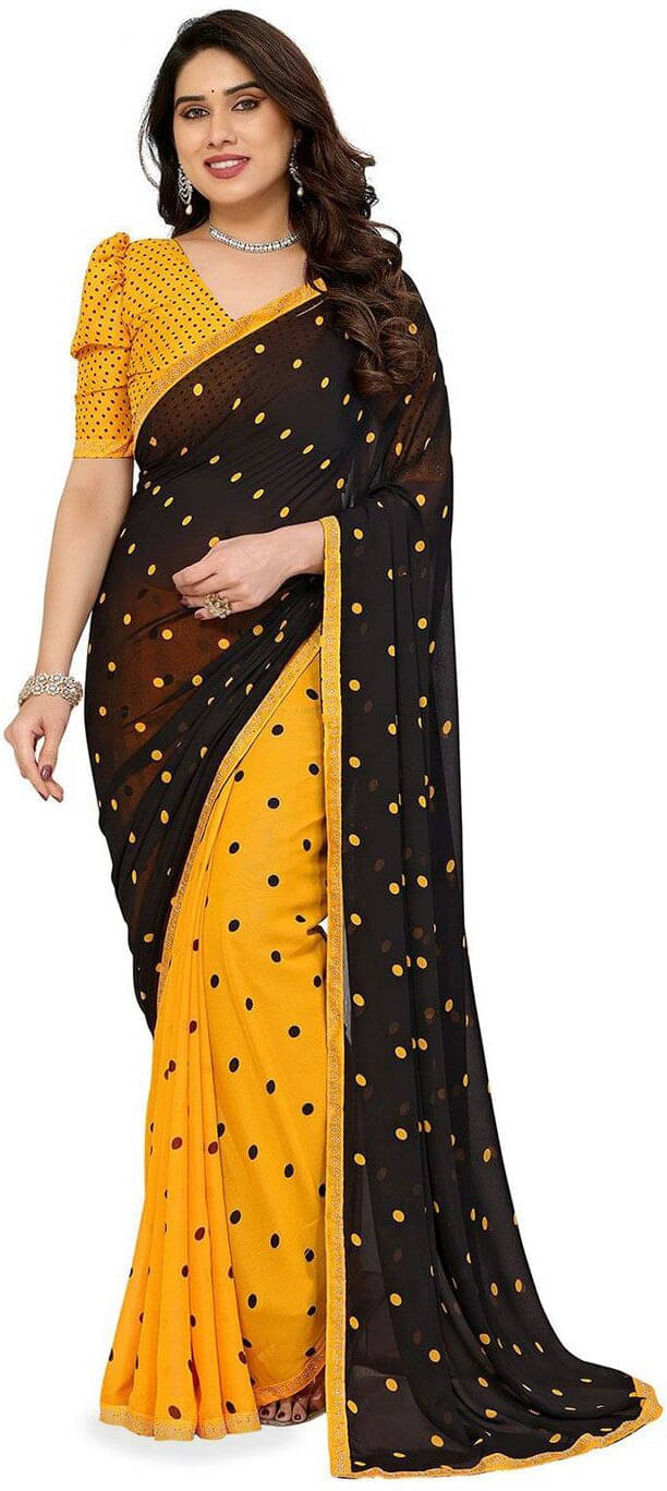 ANAND SAREES Georgette Printed Regular Saree With Unstitched Blouse Piece ( Yellow ) ANAND SAREES Georgette Printed Regular Saree With Unstitched Blouse Piece ( Yellow )