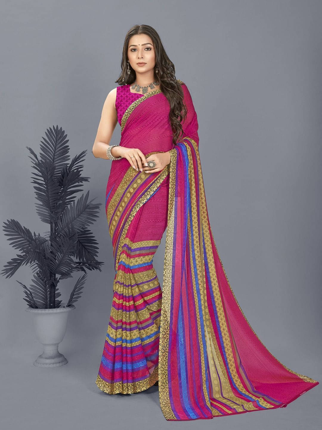     			ANAND SAREES Georgette Printed Regular Saree With Unstitched Blouse Piece ( Pink )
