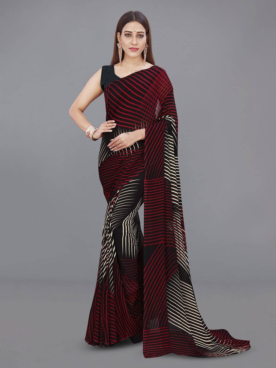 ANAND SAREES Georgette Printed Regular Saree With Unstitched Blouse Piece ( Red )     			ANAND SAREES Georgette Printed Regular Saree With Unstitched Blouse Piece ( Red )