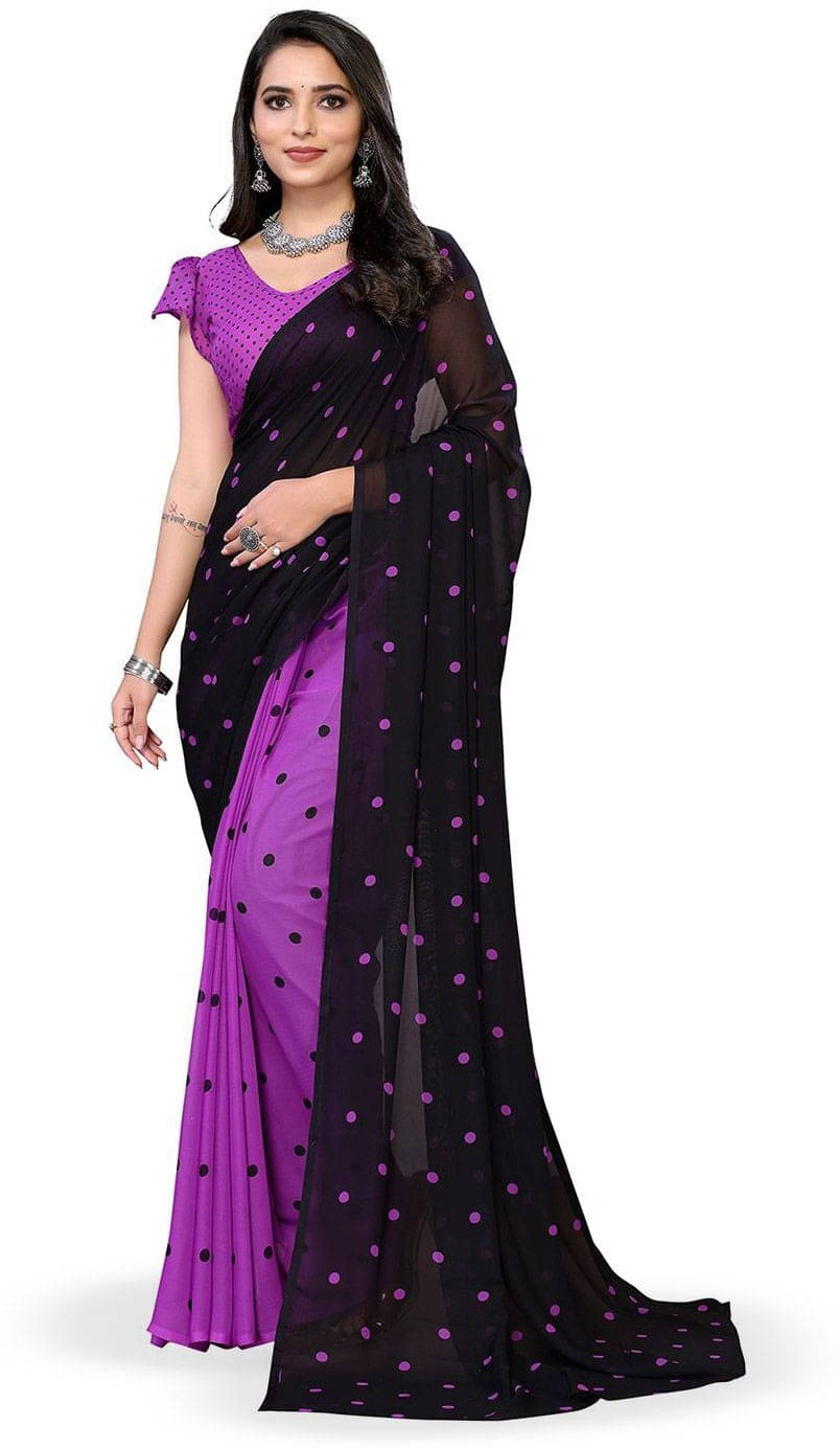 ANAND SAREES Georgette Printed Regular Saree With Unstitched Blouse Piece ( Purple ) ANAND SAREES Georgette Printed Regular Saree With Unstitched Blouse Piece ( Purple )