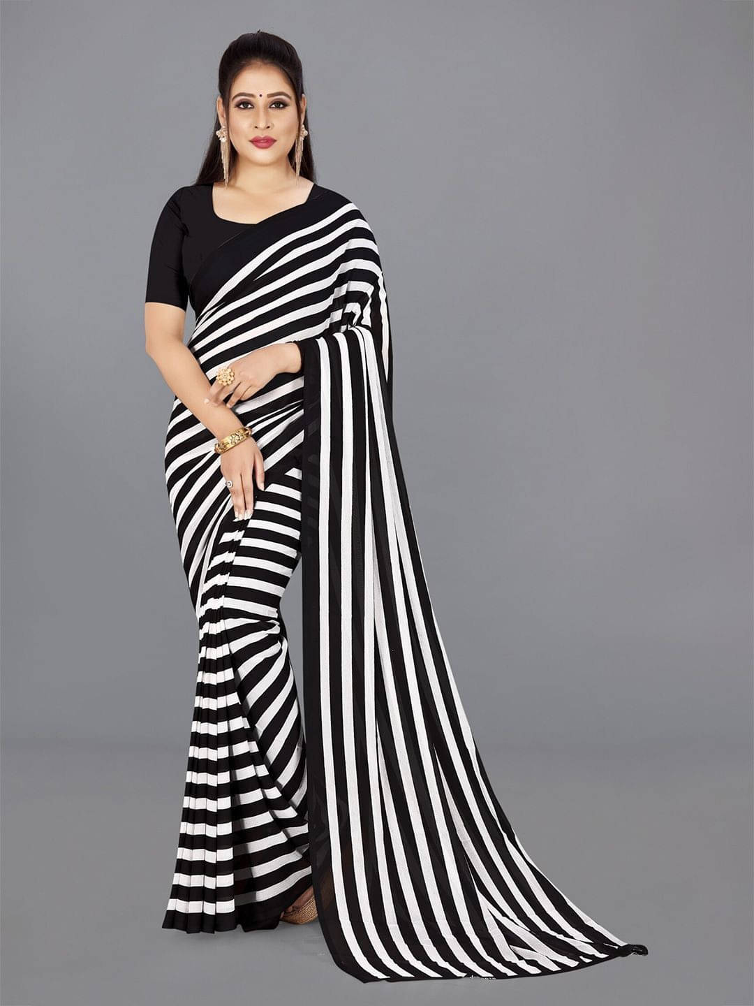     			ANAND SAREES Georgette Printed Regular Saree With Unstitched Blouse Piece ( Black )