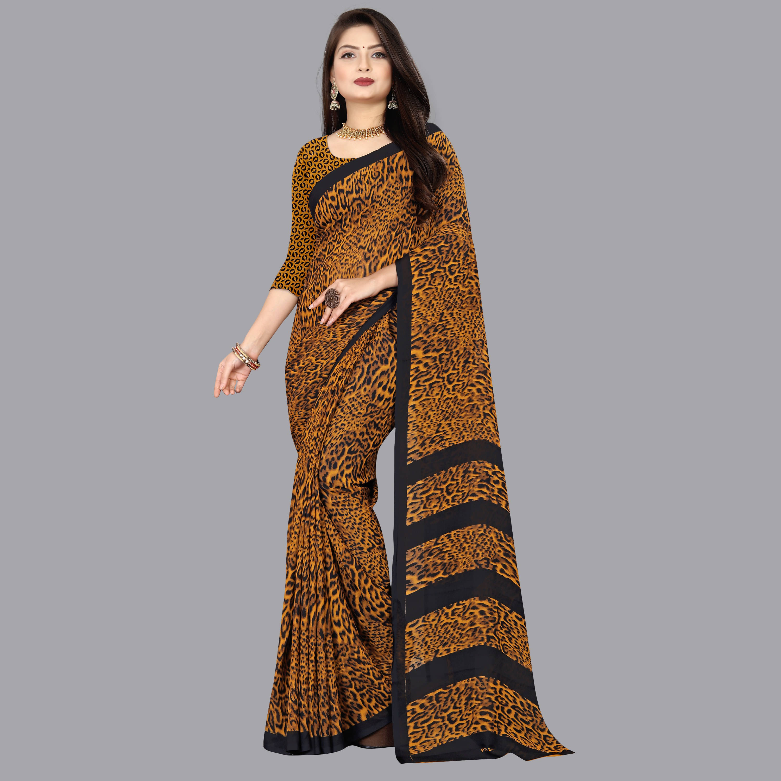 ANAND SAREES Georgette Printed Regular Saree With Unstitched Blouse Piece ( Yellow ) ANAND SAREES Georgette Printed Regular Saree With Unstitched Blouse Piece ( Yellow )