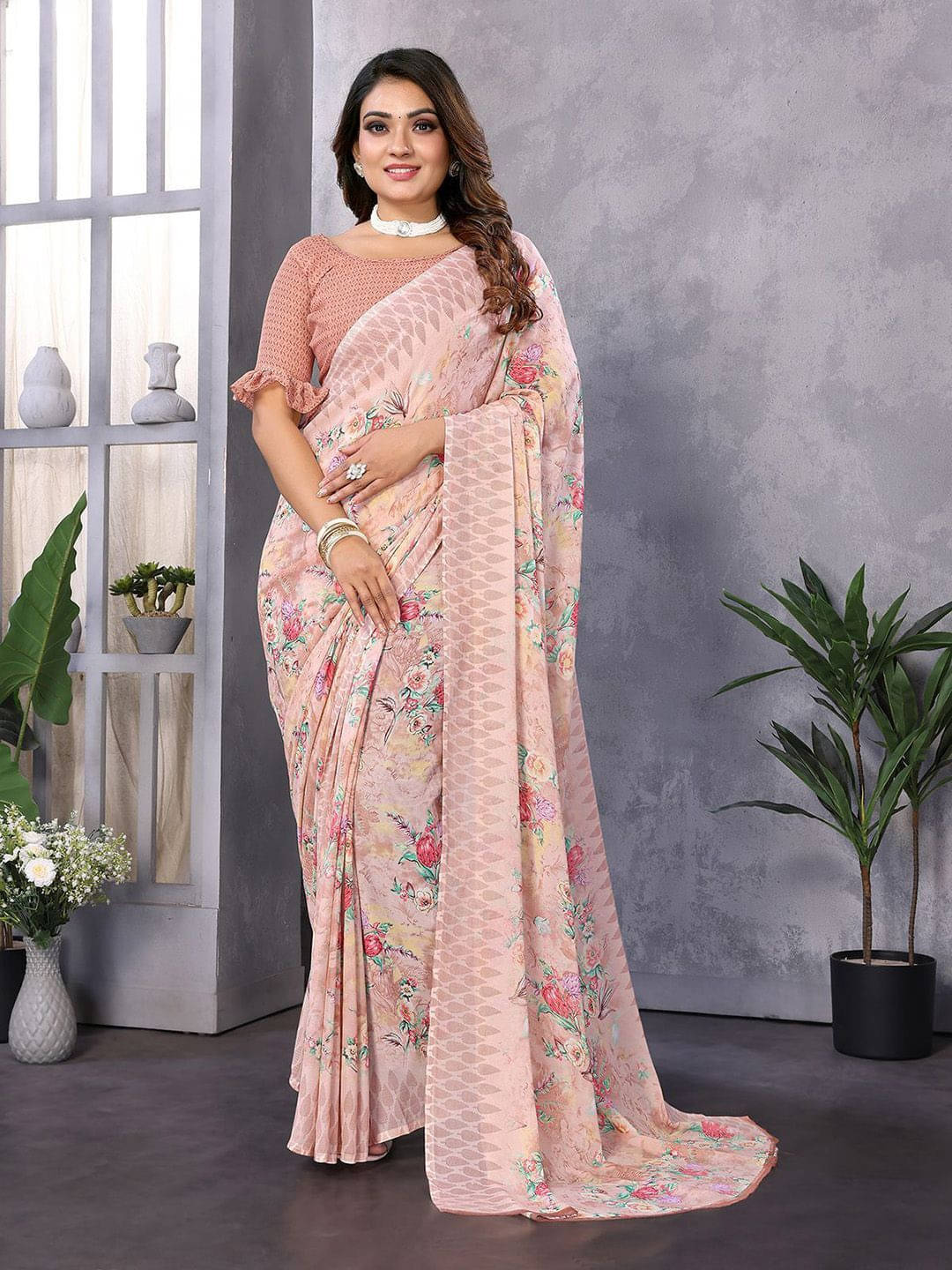 ANAND SAREES Georgette Printed Regular Saree With Unstitched Blouse Piece ( Brown ) ANAND SAREES Georgette Printed Regular Saree With Unstitched Blouse Piece ( Brown )
