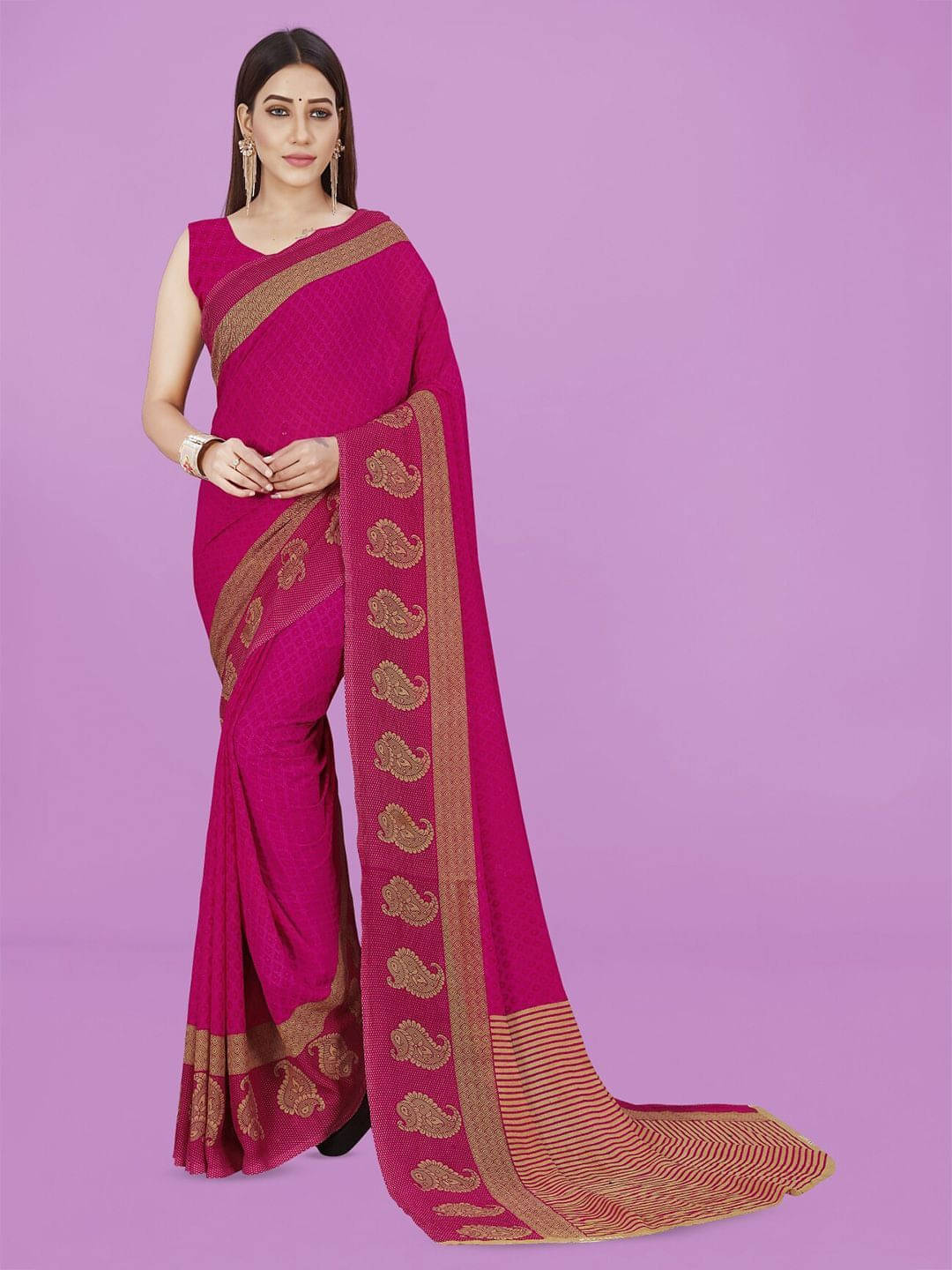 ANAND SAREES Georgette Printed Regular Saree With Unstitched Blouse Piece ( Pink ) ANAND SAREES Georgette Printed Regular Saree With Unstitched Blouse Piece ( Pink )