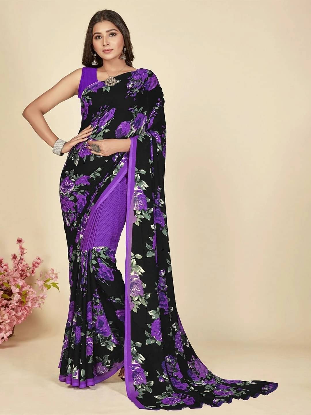     			ANAND SAREES Georgette Printed Regular Saree With Unstitched Blouse Piece ( Purple )