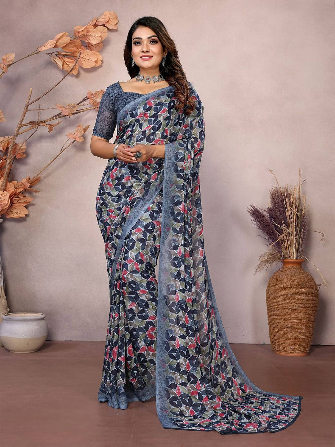     			ANAND SAREES Georgette Printed Regular Saree With Unstitched Blouse Piece ( Grey )