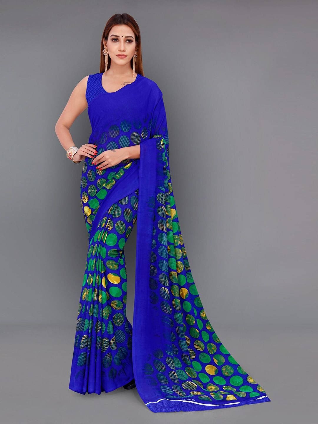 ANAND SAREES Georgette Printed Regular Saree With Unstitched Blouse Piece ( Blue ) ANAND SAREES Georgette Printed Regular Saree With Unstitched Blouse Piece ( Blue )