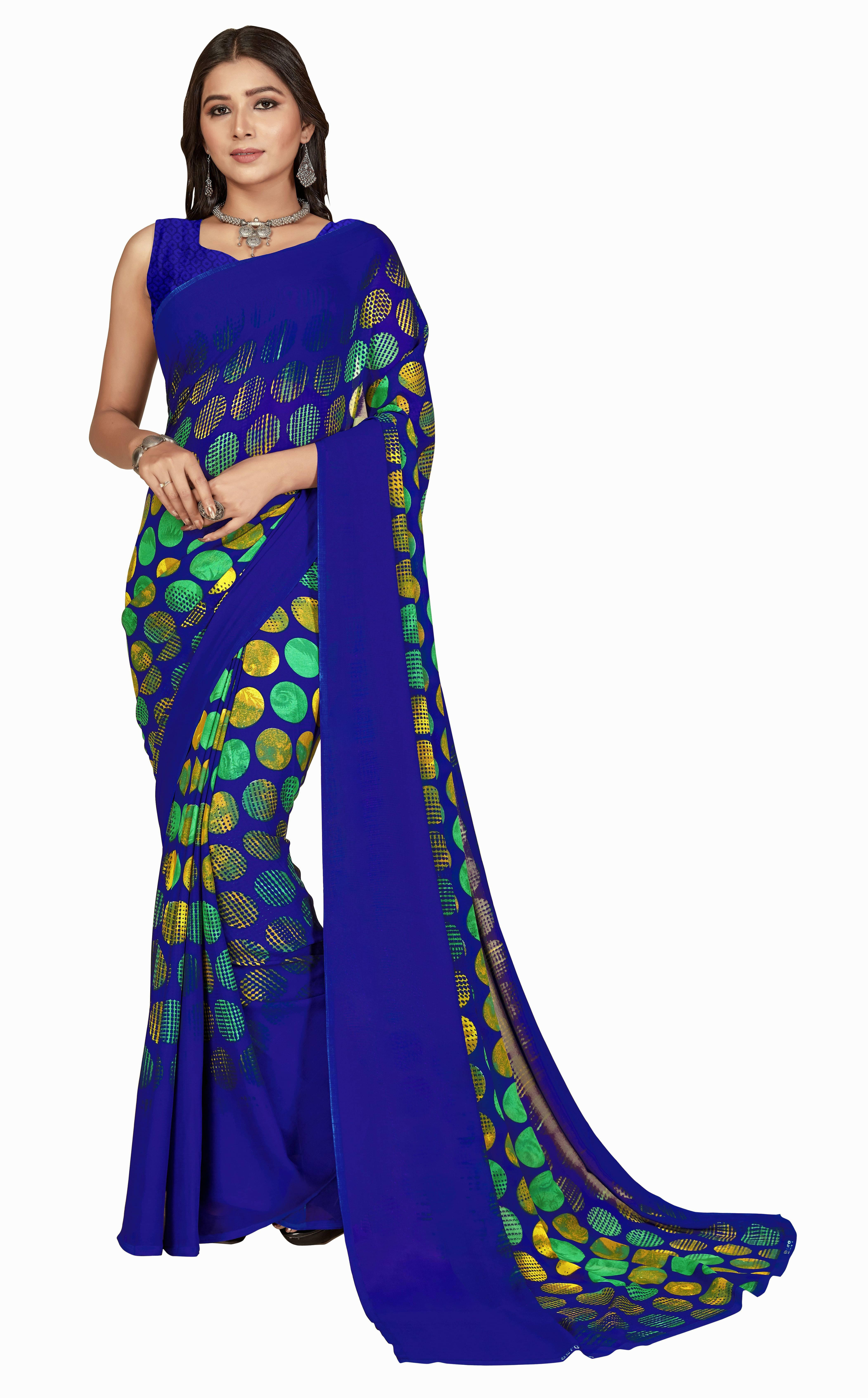 ANAND SAREES Georgette Printed Regular Saree With Unstitched Blouse Piece ( Blue ) ANAND SAREES Georgette Printed Regular Saree With Unstitched Blouse Piece ( Blue )