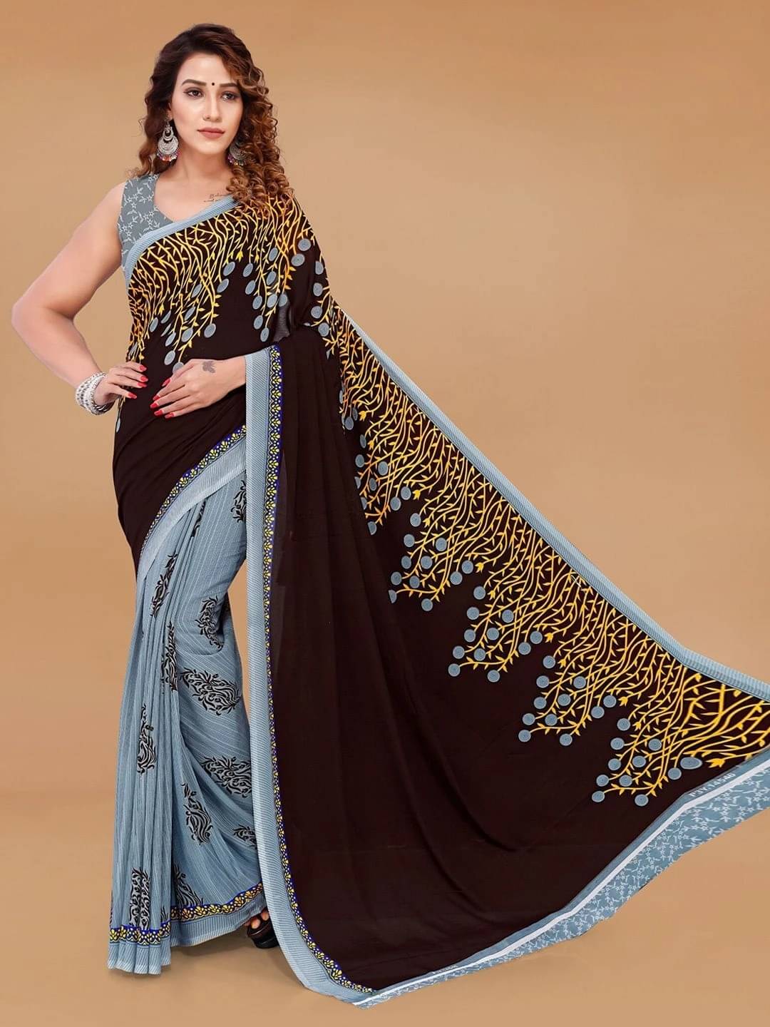     			ANAND SAREES Georgette Printed Regular Saree With Unstitched Blouse Piece ( Grey )