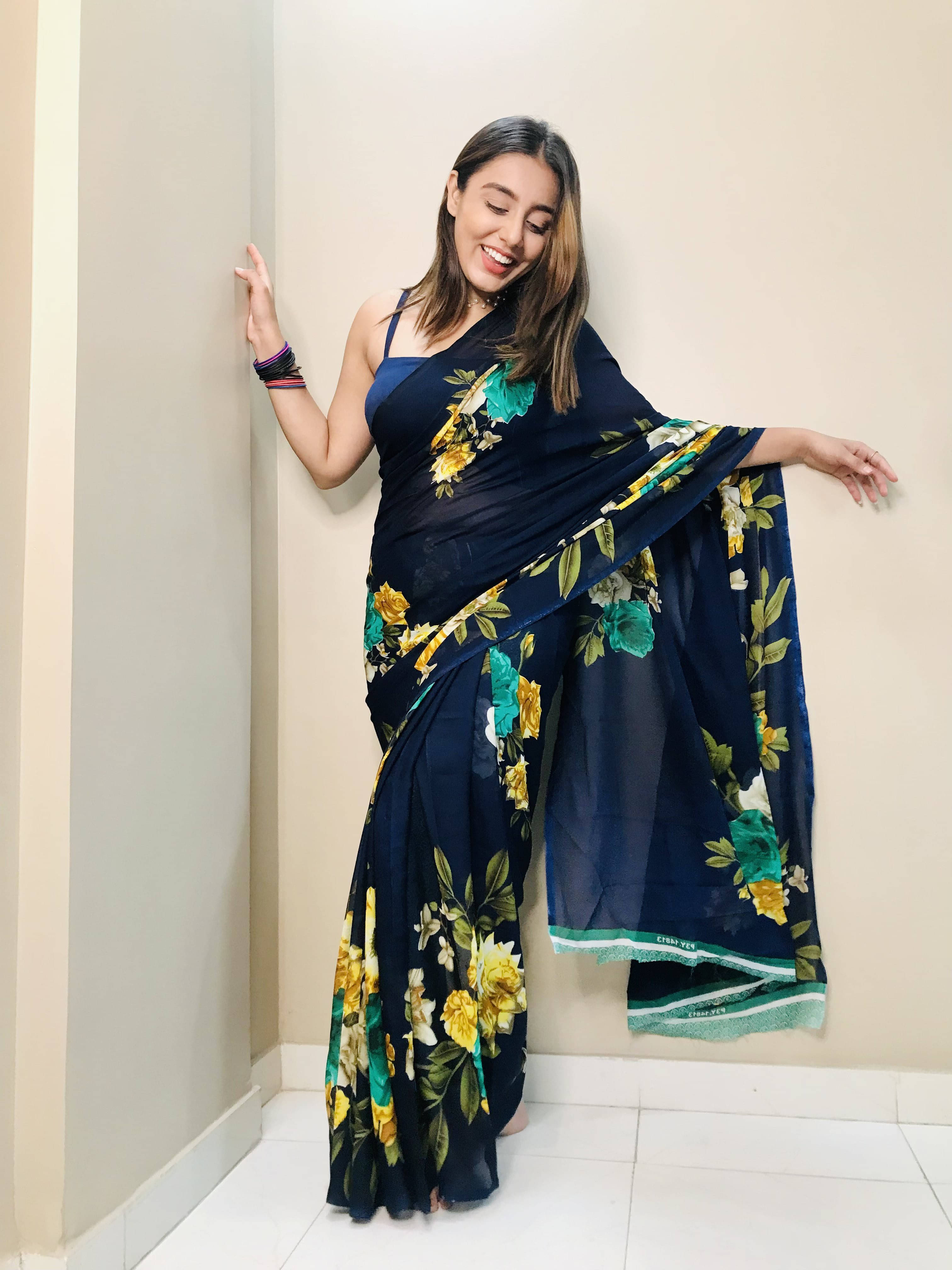     			ANAND SAREES Georgette Printed Regular Saree With Unstitched Blouse Piece ( Blue )
