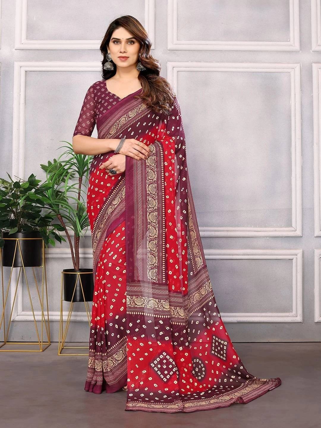 ANAND SAREES Georgette Printed Regular Saree With Unstitched Blouse Piece ( Red ) ANAND SAREES Georgette Printed Regular Saree With Unstitched Blouse Piece ( Red )