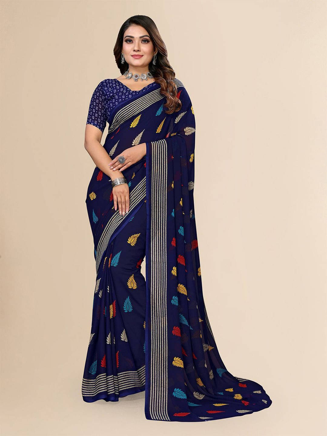     			ANAND SAREES Georgette Printed Regular Saree With Unstitched Blouse Piece ( Blue )