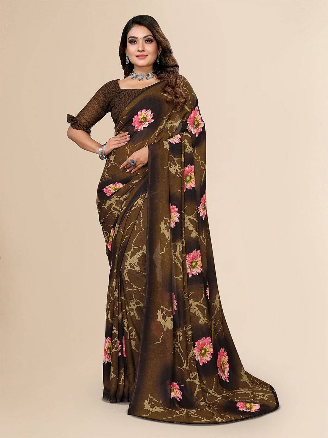     			ANAND SAREES Georgette Printed Regular Saree With Unstitched Blouse Piece ( Green )
