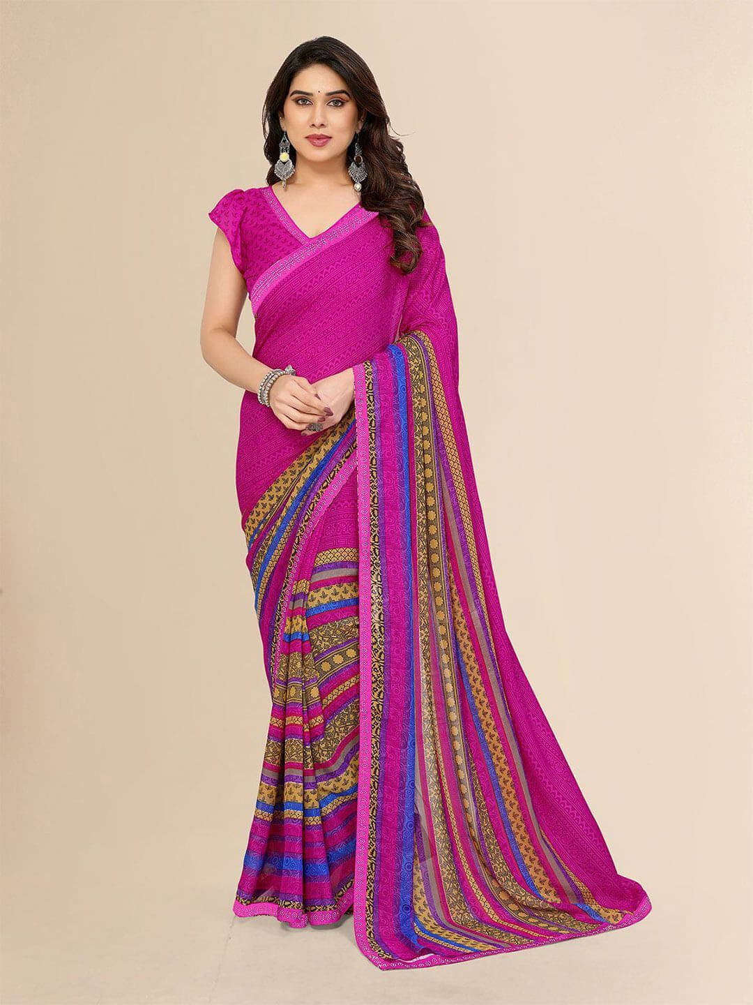     			ANAND SAREES Georgette Printed Regular Saree With Unstitched Blouse Piece ( Pink )