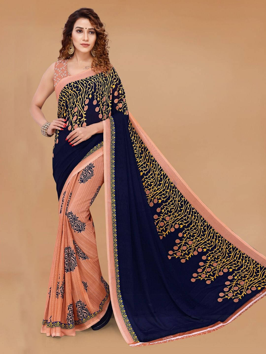 ANAND SAREES Georgette Printed Regular Saree With Unstitched Blouse Piece ( Blue ) ANAND SAREES Georgette Printed Regular Saree With Unstitched Blouse Piece ( Blue )