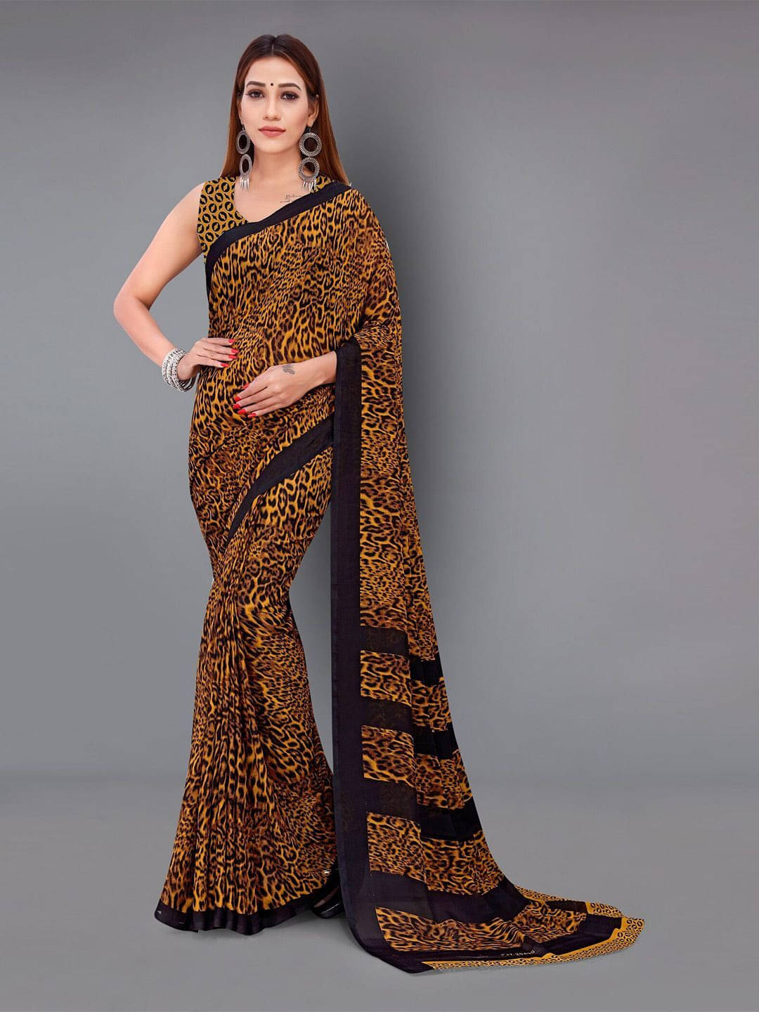     			ANAND SAREES Georgette Printed Regular Saree With Unstitched Blouse Piece ( Mustard )