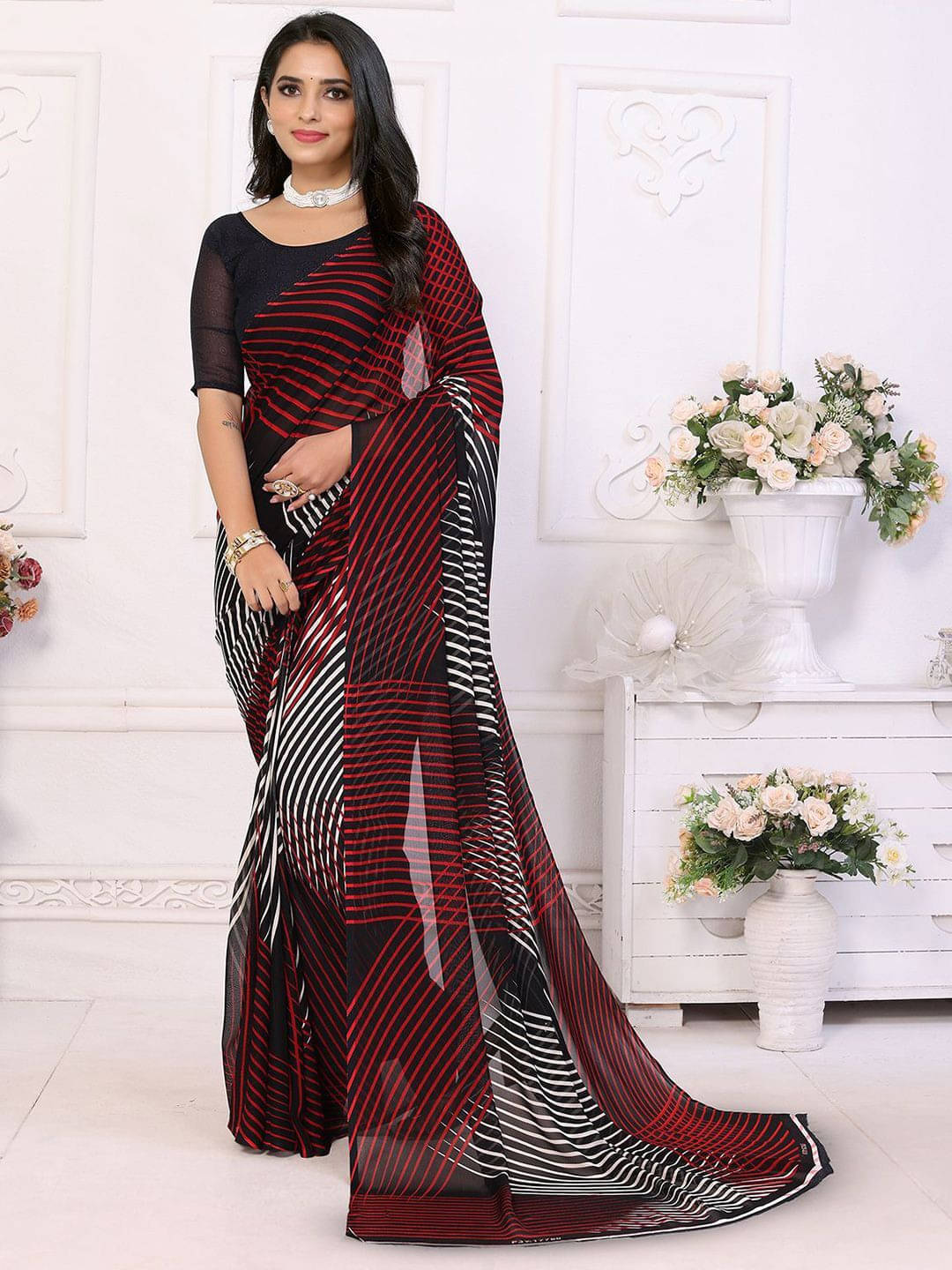    			ANAND SAREES Georgette Printed Regular Saree With Unstitched Blouse Piece ( Black )