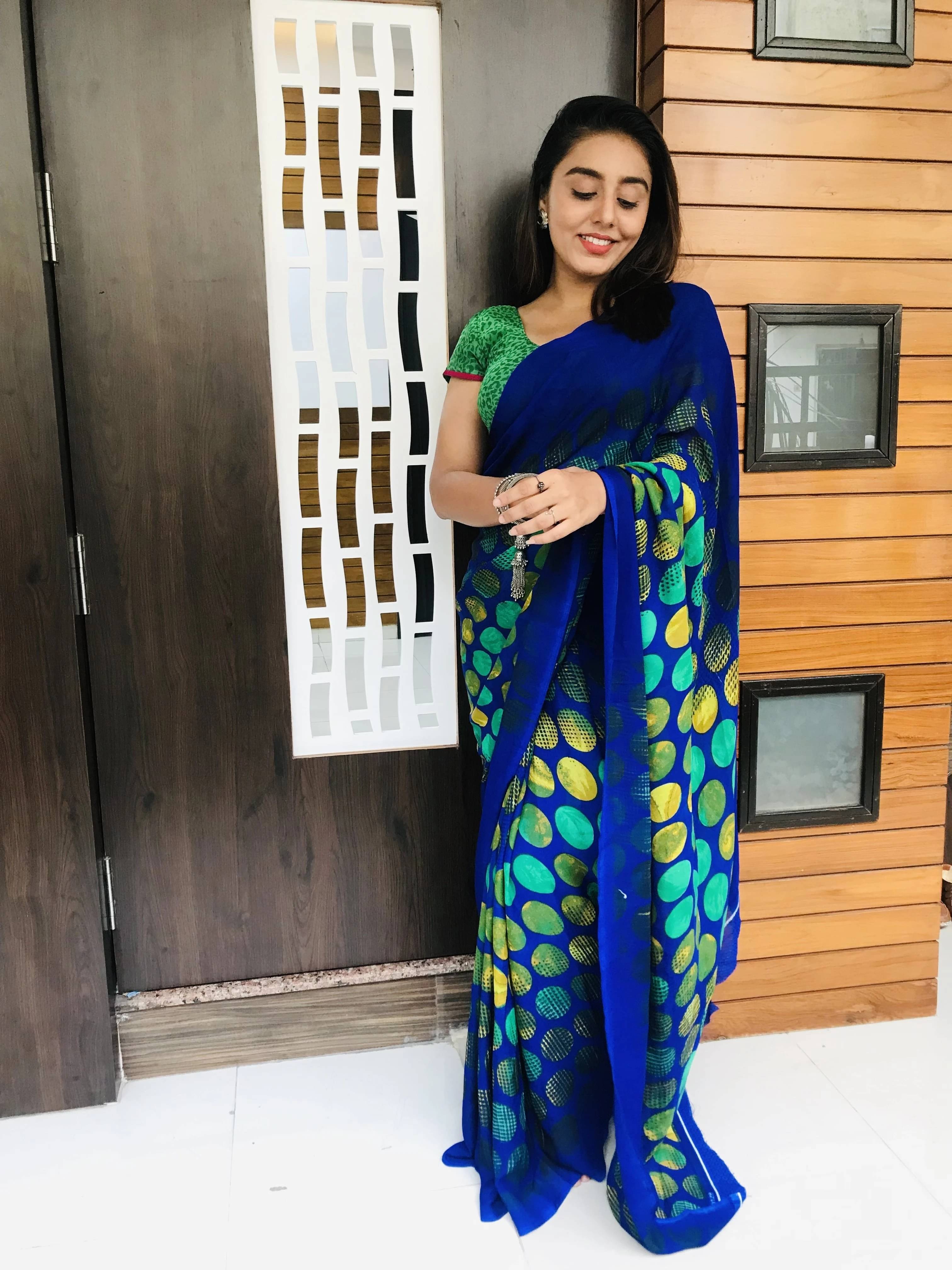     			ANAND SAREES Georgette Printed Regular Saree With Unstitched Blouse Piece ( Blue )