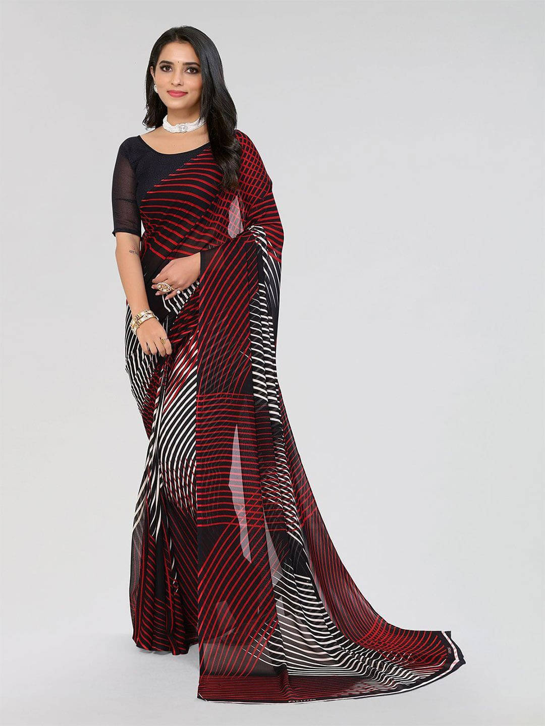     			ANAND SAREES Georgette Printed Regular Saree With Unstitched Blouse Piece ( Black )