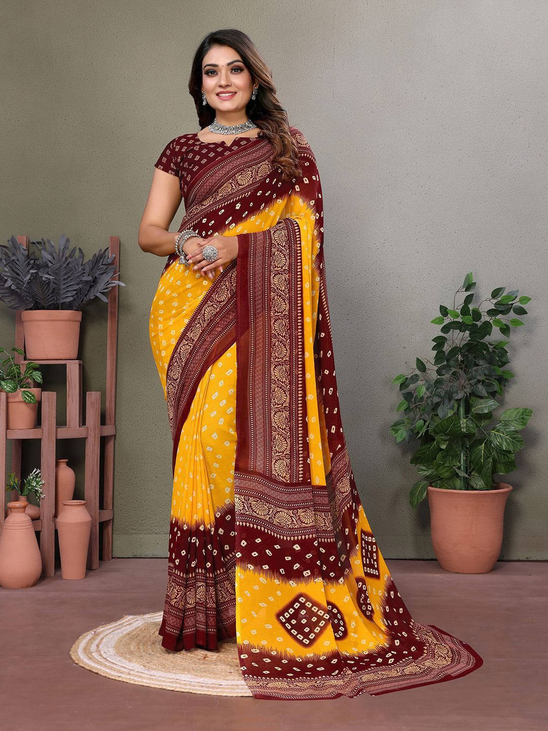 ANAND SAREES Georgette Printed Regular Saree With Unstitched Blouse Piece ( Maroon ) ANAND SAREES Georgette Printed Regular Saree With Unstitched Blouse Piece ( Maroon )
