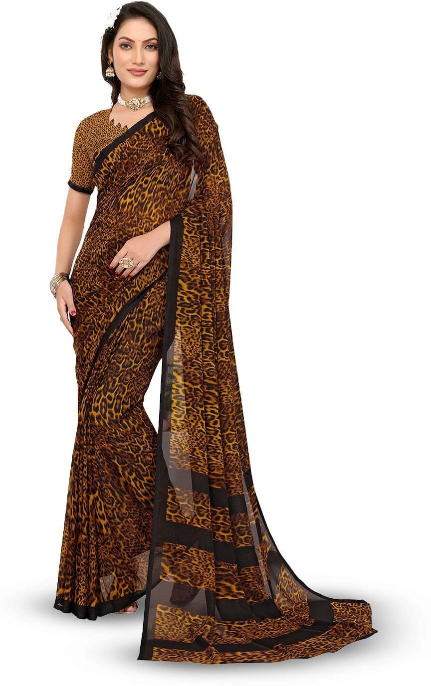 ANAND SAREES Georgette Printed Regular Saree With Unstitched Blouse Piece ( Yellow ) ANAND SAREES Georgette Printed Regular Saree With Unstitched Blouse Piece ( Yellow )