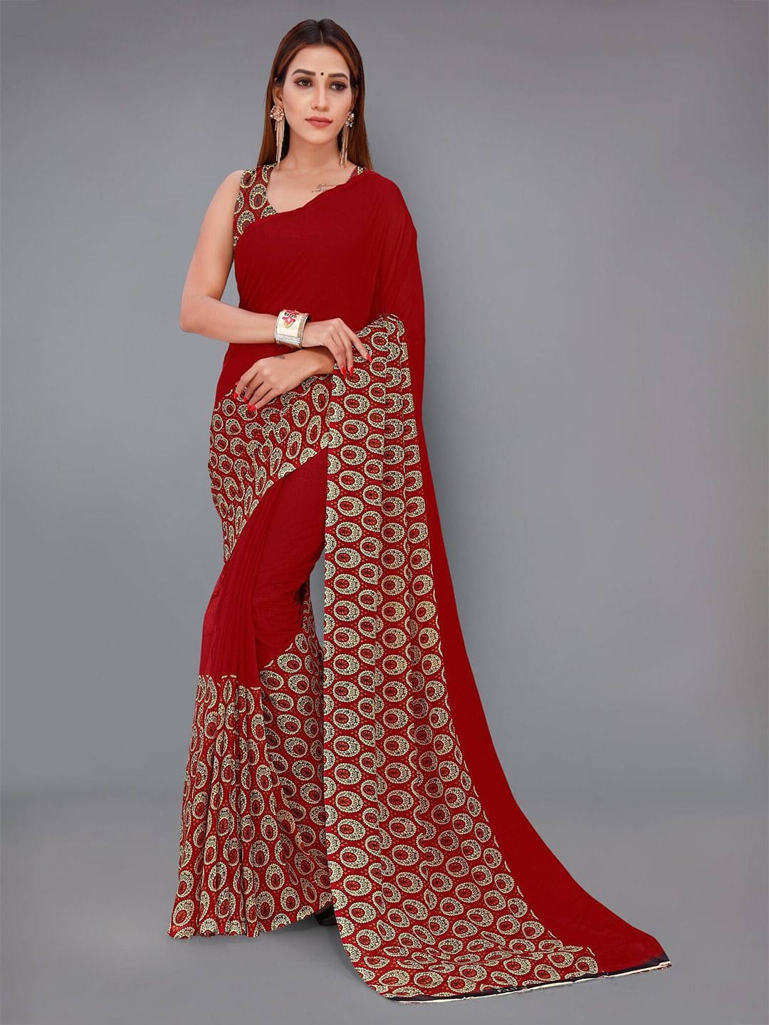 ANAND SAREES Georgette Printed Regular Saree With Unstitched Blouse Piece ( Maroon ) ANAND SAREES Georgette Printed Regular Saree With Unstitched Blouse Piece ( Maroon )