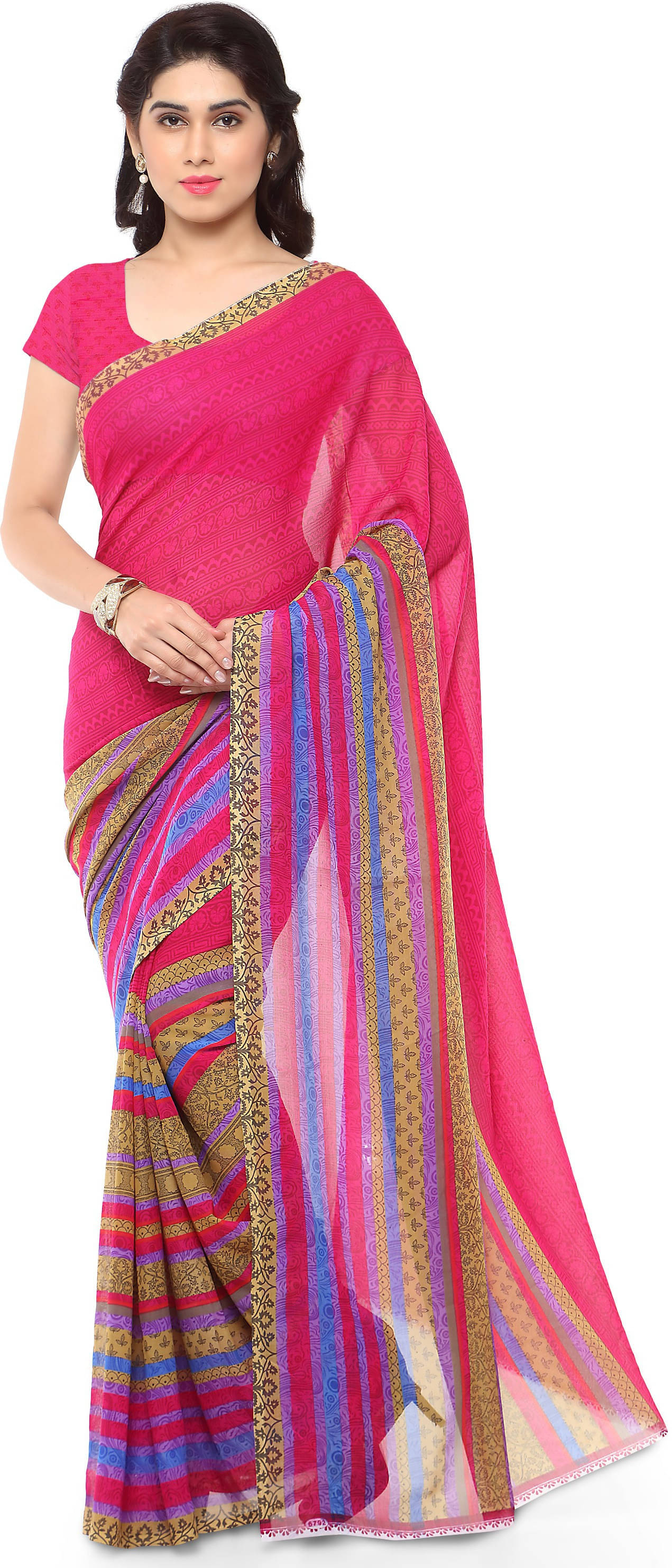 ANAND SAREES Georgette Printed Regular Saree With Unstitched Blouse Piece ( Pink ) ANAND SAREES Georgette Printed Regular Saree With Unstitched Blouse Piece ( Pink )