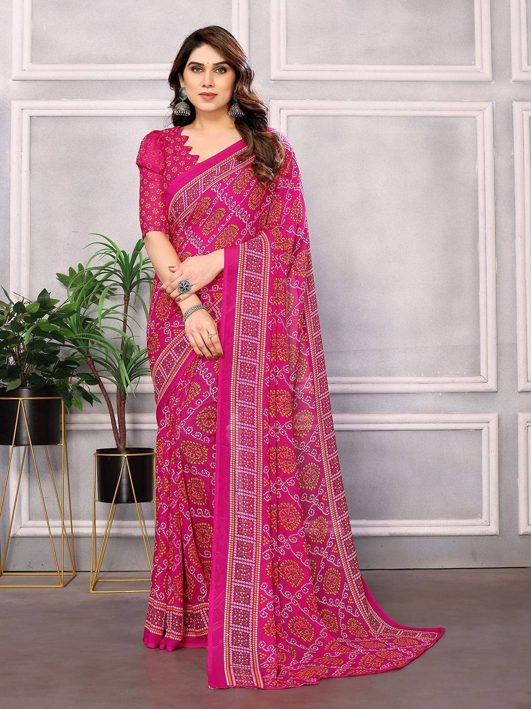     			ANAND SAREES Georgette Printed Regular Saree With Unstitched Blouse Piece ( Pink )