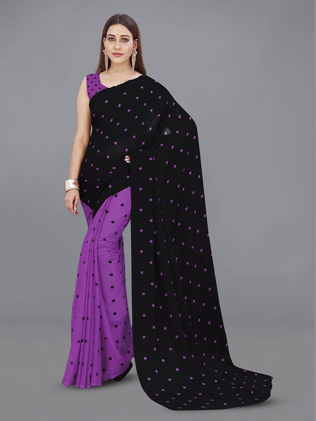     			ANAND SAREES Georgette Printed Regular Saree With Unstitched Blouse Piece ( Purple )
