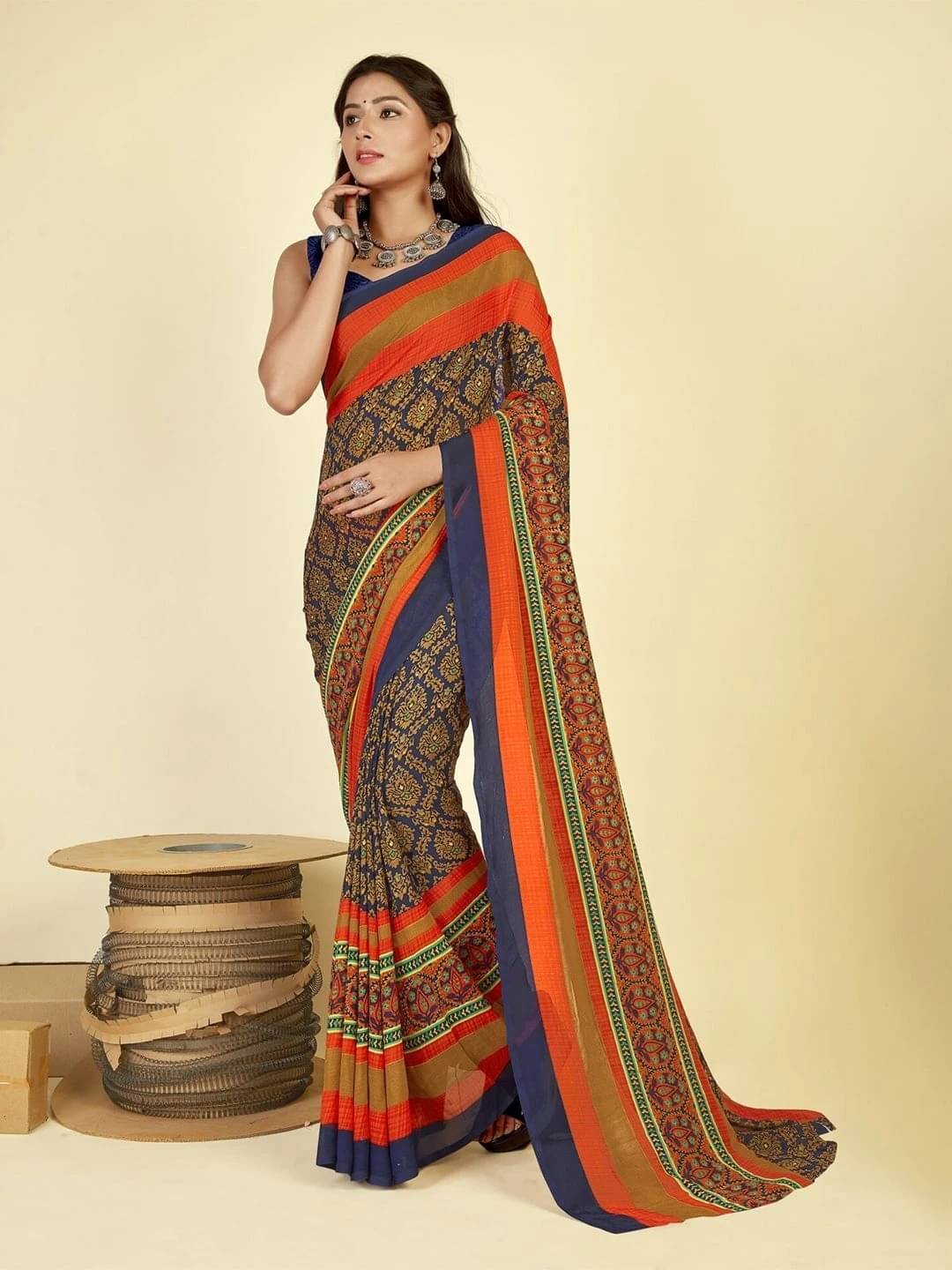     			ANAND SAREES Georgette Printed Regular Saree With Unstitched Blouse Piece ( Blue )