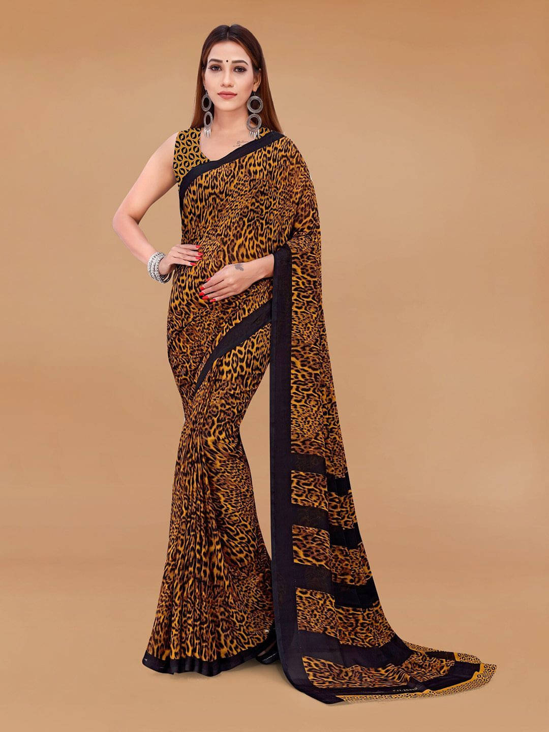 ANAND SAREES Georgette Printed Regular Saree With Unstitched Blouse Piece ( Mustard ) ANAND SAREES Georgette Printed Regular Saree With Unstitched Blouse Piece ( Mustard )