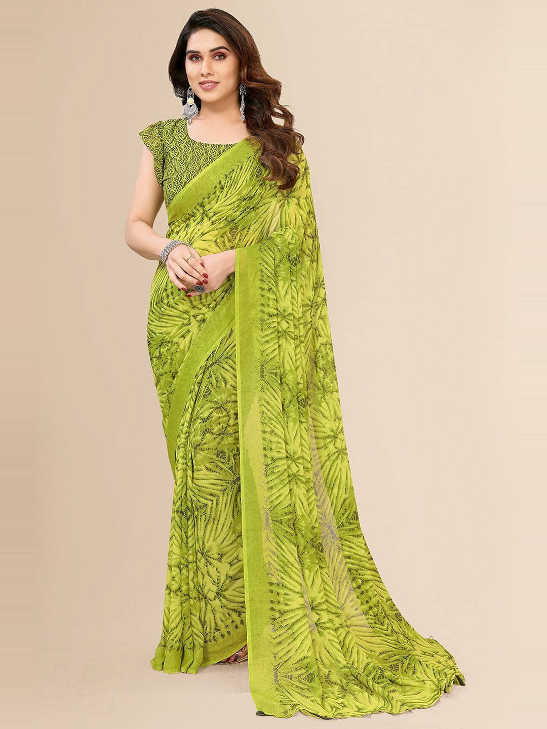 ANAND SAREES Georgette Printed Regular Saree With Unstitched Blouse Piece ( Green ) ANAND SAREES Georgette Printed Regular Saree With Unstitched Blouse Piece ( Green )