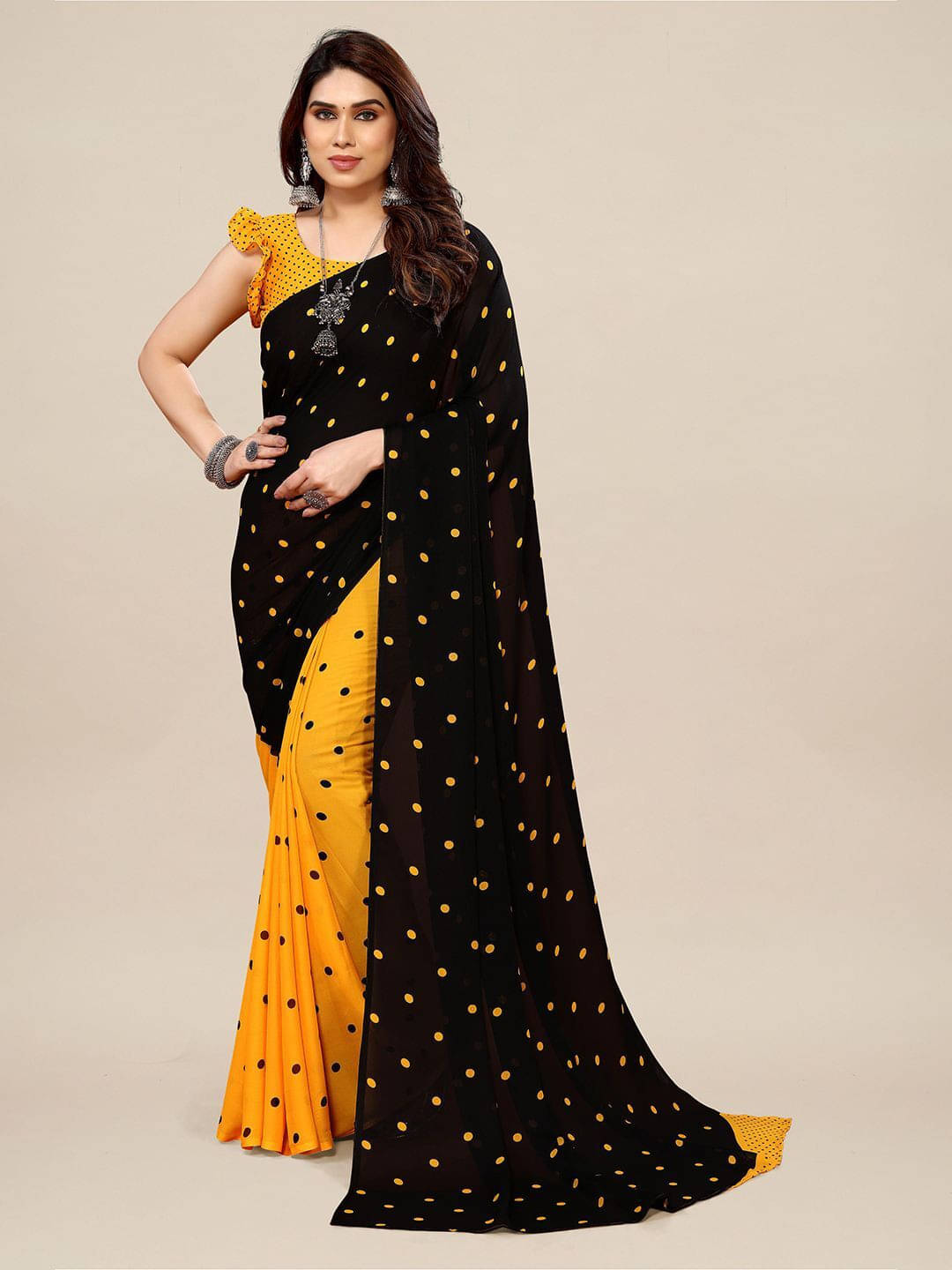     			ANAND SAREES Georgette Printed Regular Saree With Unstitched Blouse Piece ( Yellow )