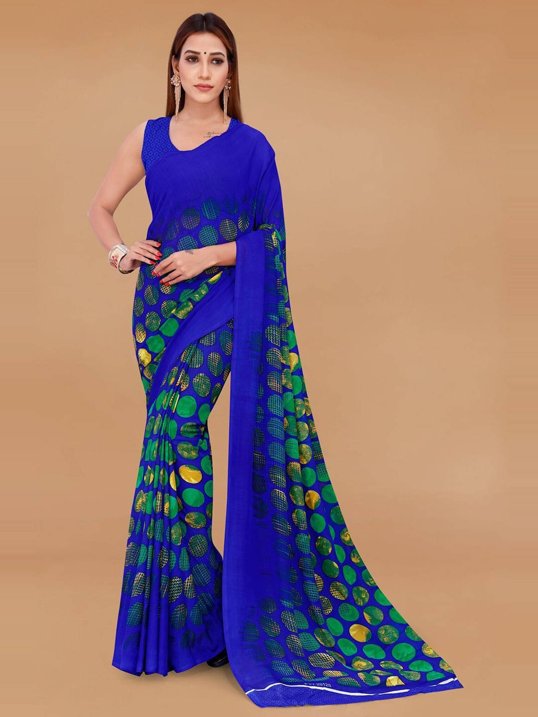 ANAND SAREES Georgette Printed Regular Saree With Unstitched Blouse Piece ( Blue ) ANAND SAREES Georgette Printed Regular Saree With Unstitched Blouse Piece ( Blue )