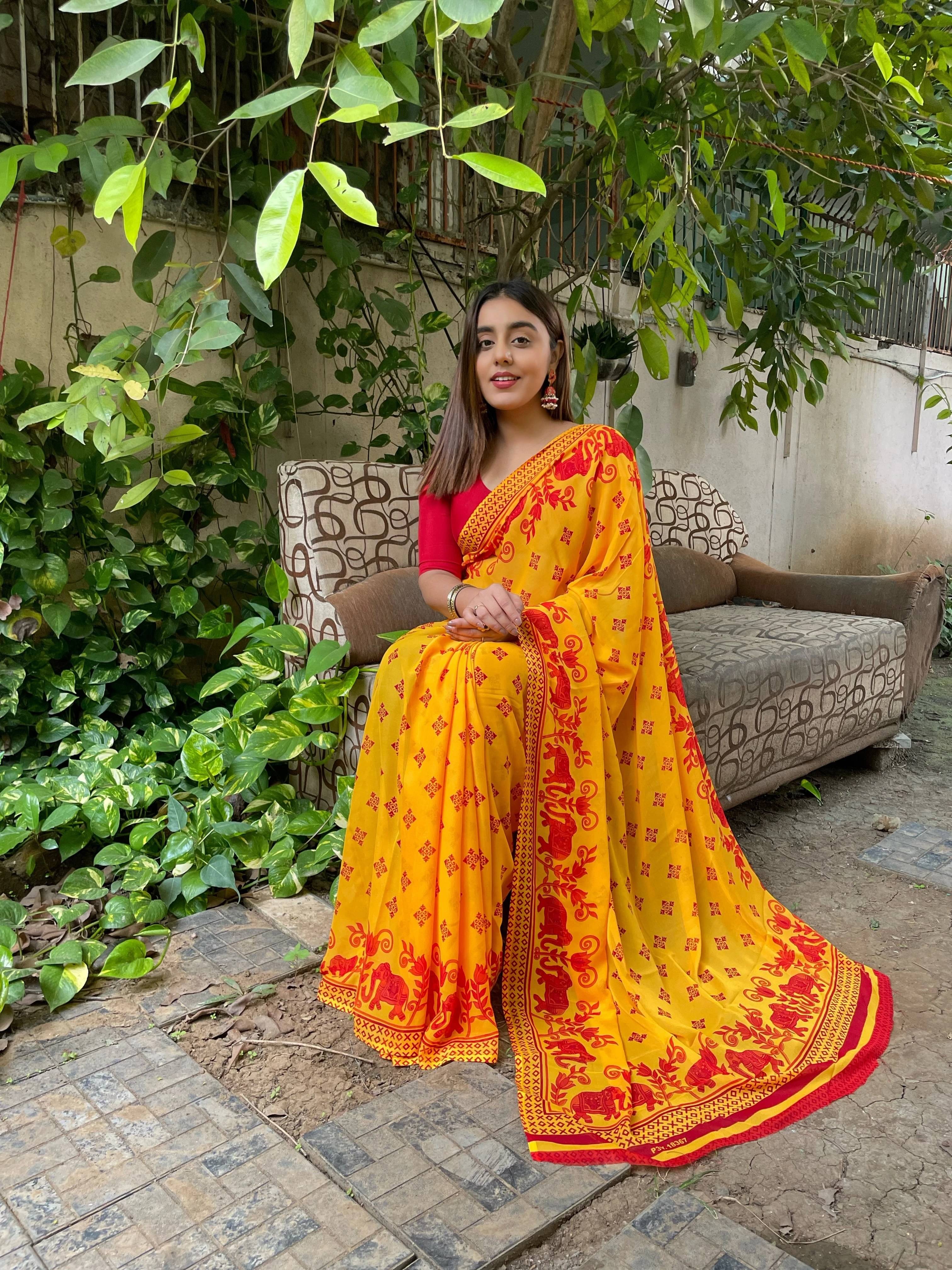 ANAND SAREES Georgette Printed Regular Saree With Unstitched Blouse Piece ( Pink ) ANAND SAREES Georgette Printed Regular Saree With Unstitched Blouse Piece ( Pink )