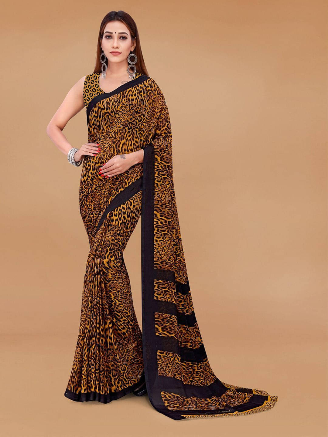     			ANAND SAREES Georgette Printed Regular Saree With Unstitched Blouse Piece ( Mustard )