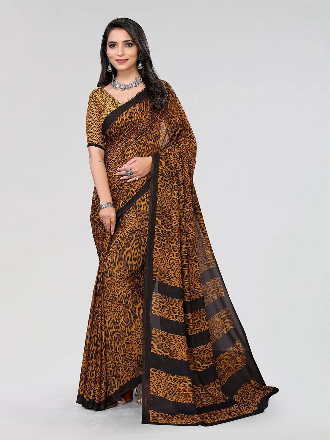     			ANAND SAREES Georgette Printed Regular Saree With Unstitched Blouse Piece ( Yellow )