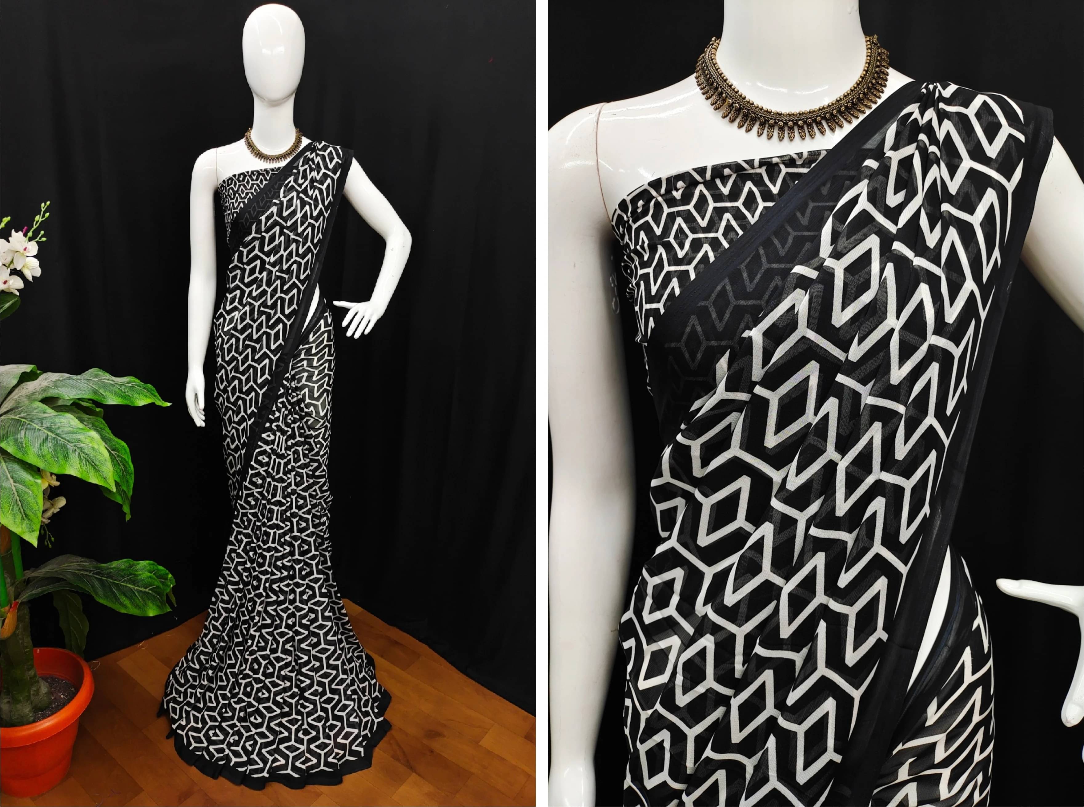    			ANAND SAREES Georgette Printed Regular Saree With Unstitched Blouse Piece ( Black )