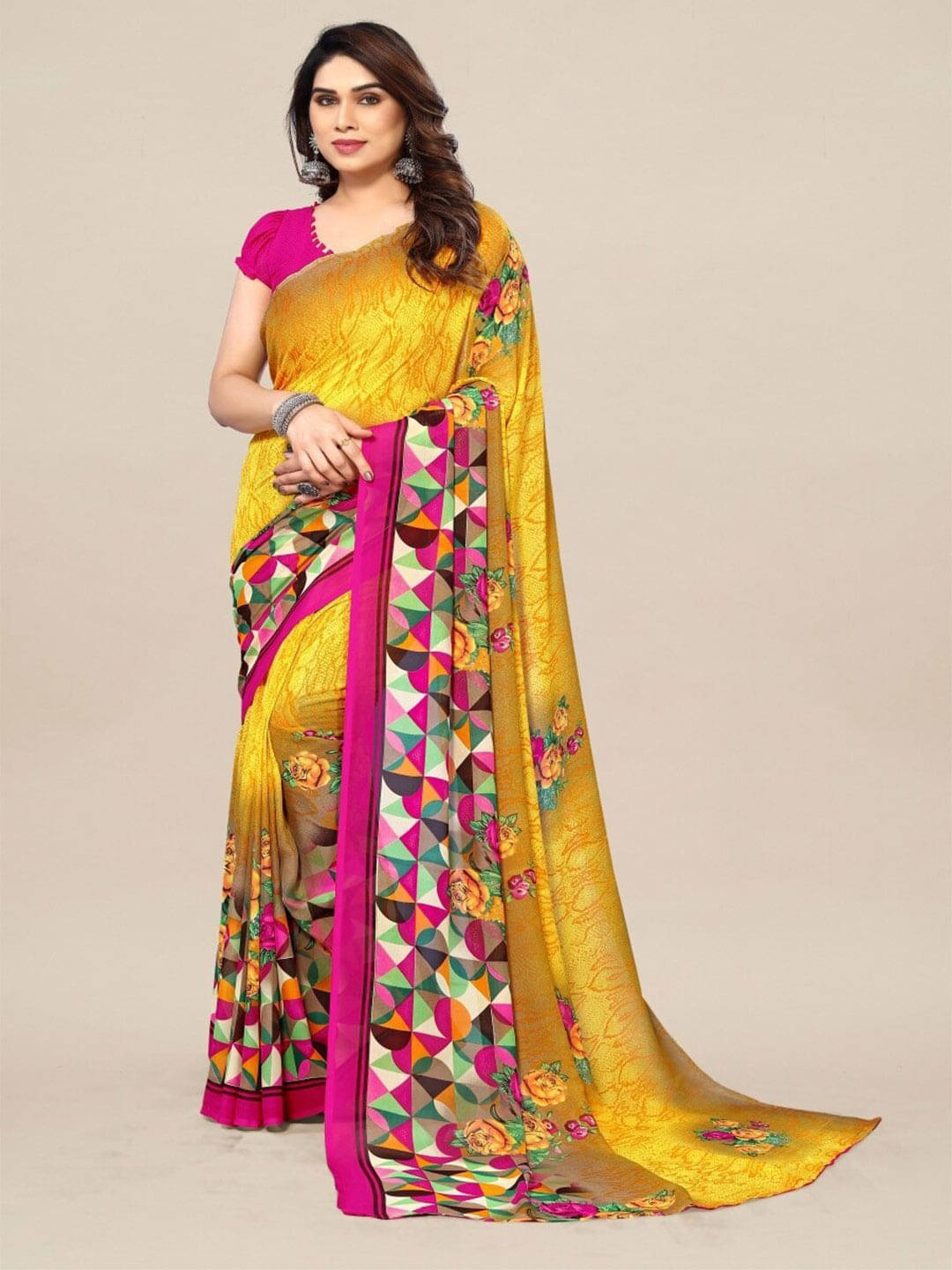     			ANAND SAREES Georgette Printed Regular Saree With Unstitched Blouse Piece ( Yellow )