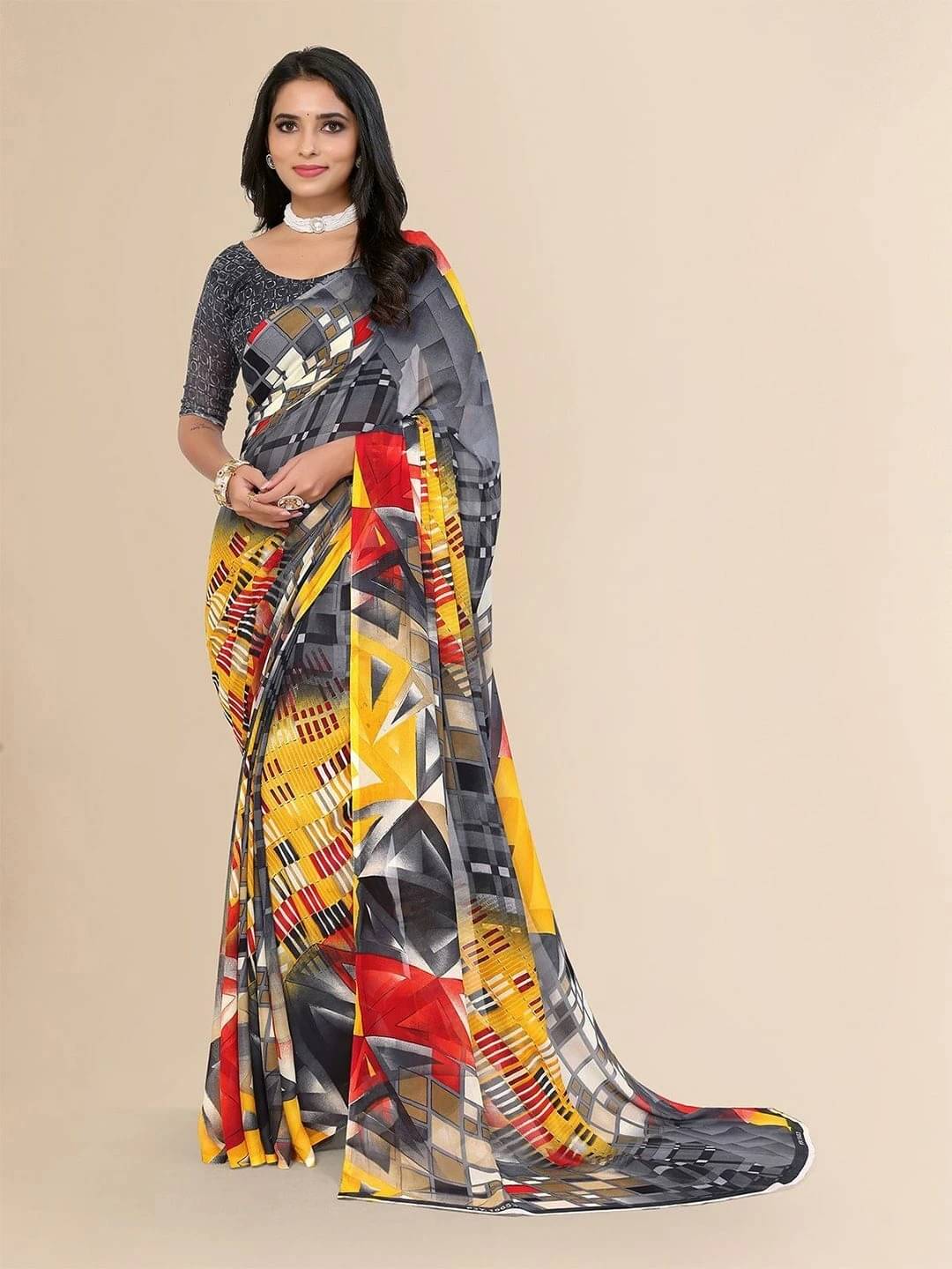     			ANAND SAREES Georgette Printed Regular Saree With Unstitched Blouse Piece ( Grey )