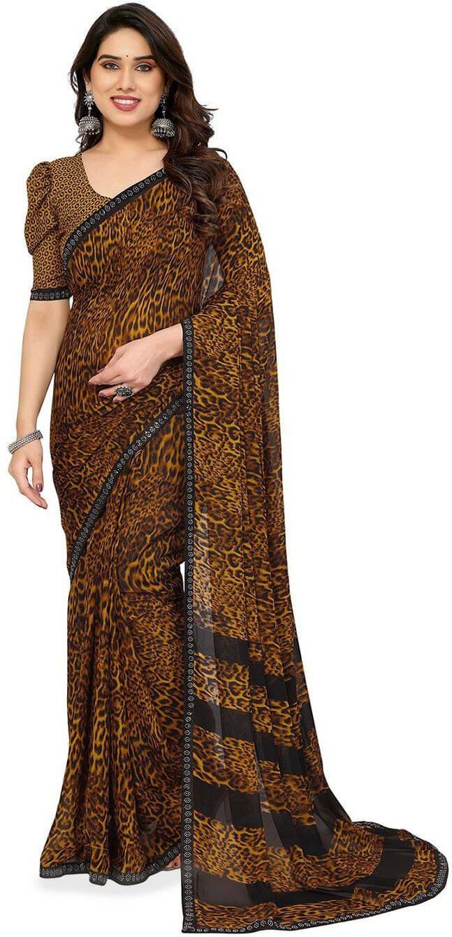     			ANAND SAREES Georgette Printed Regular Saree With Unstitched Blouse Piece ( Brown )