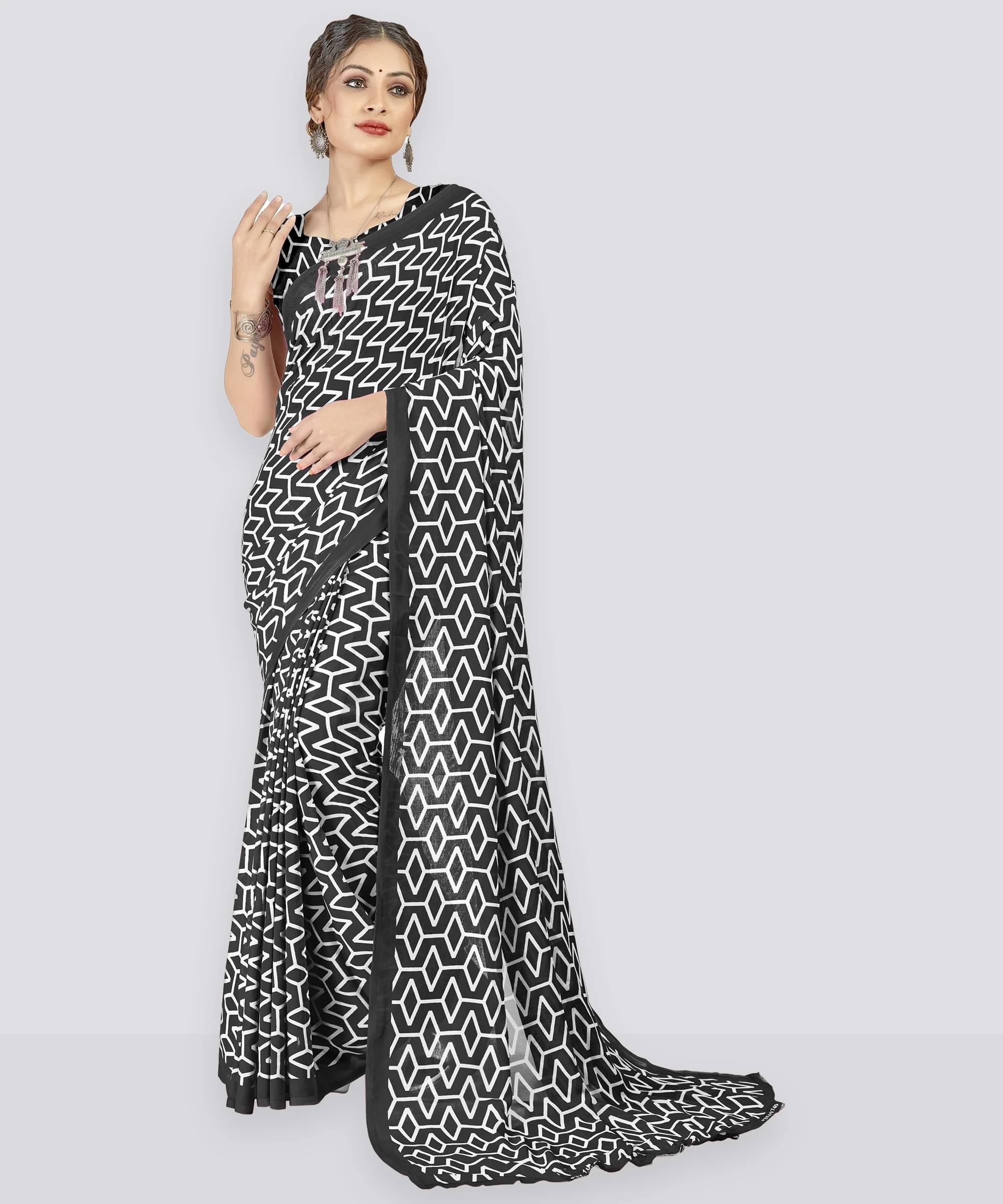     			ANAND SAREES Georgette Printed Regular Saree With Unstitched Blouse Piece ( Black )