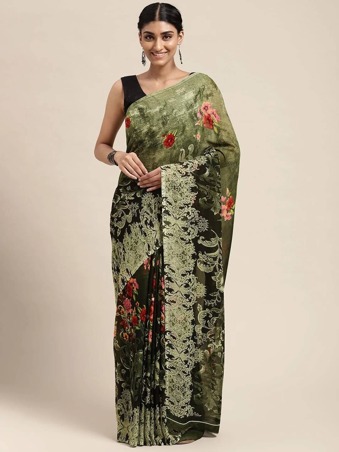     			ANAND SAREES Georgette Printed Regular Saree With Unstitched Blouse Piece ( Green )