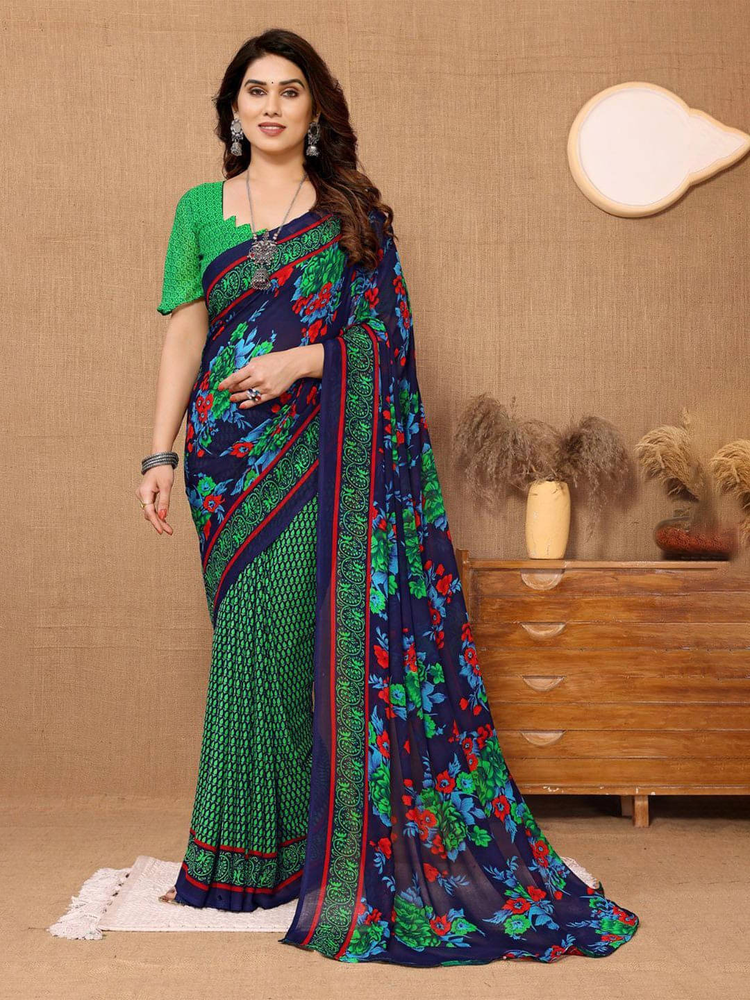     			ANAND SAREES Georgette Printed Regular Saree With Unstitched Blouse Piece ( Green )